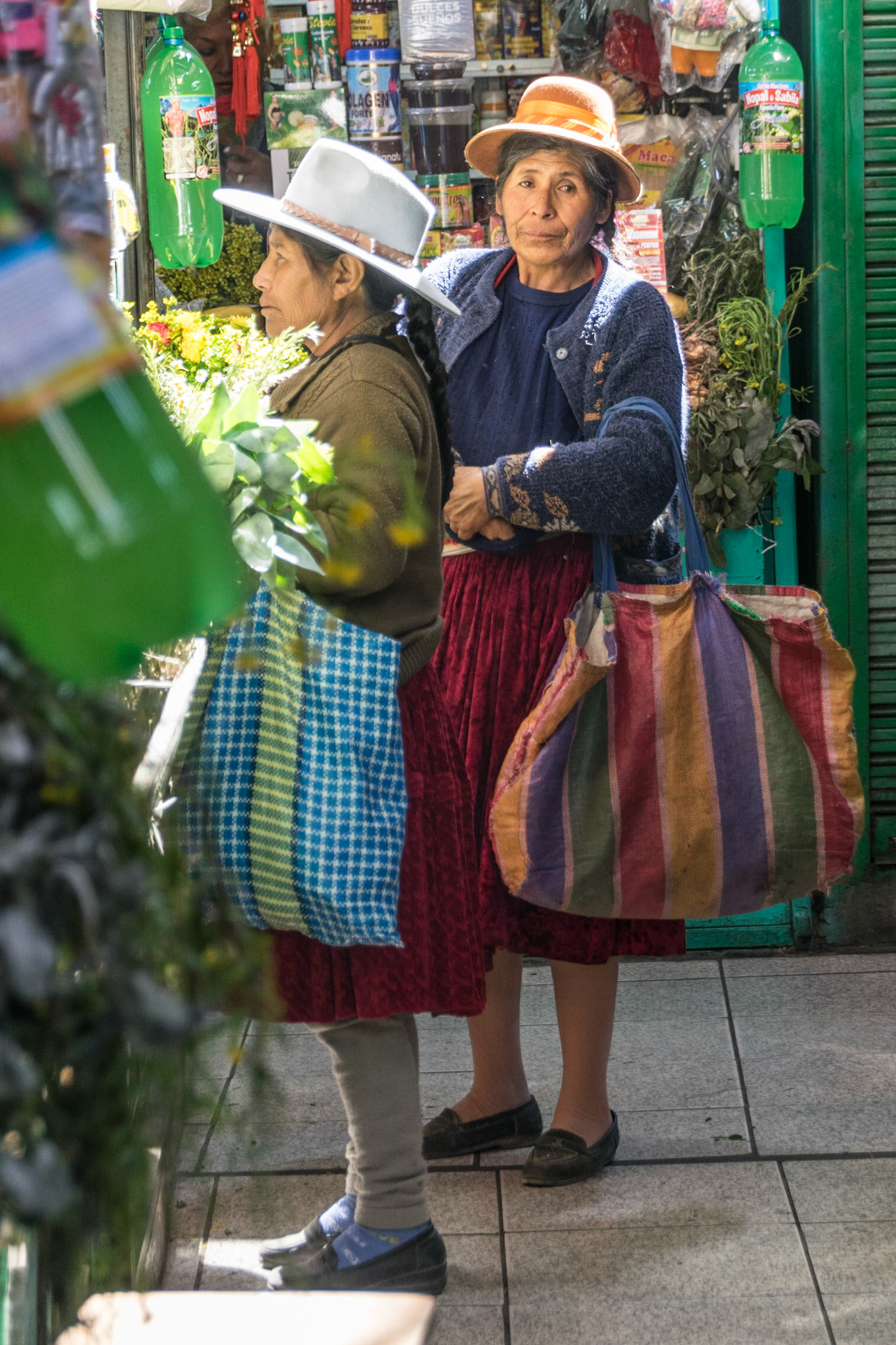 Two ladies shopping in the market, Arequipa, Peru