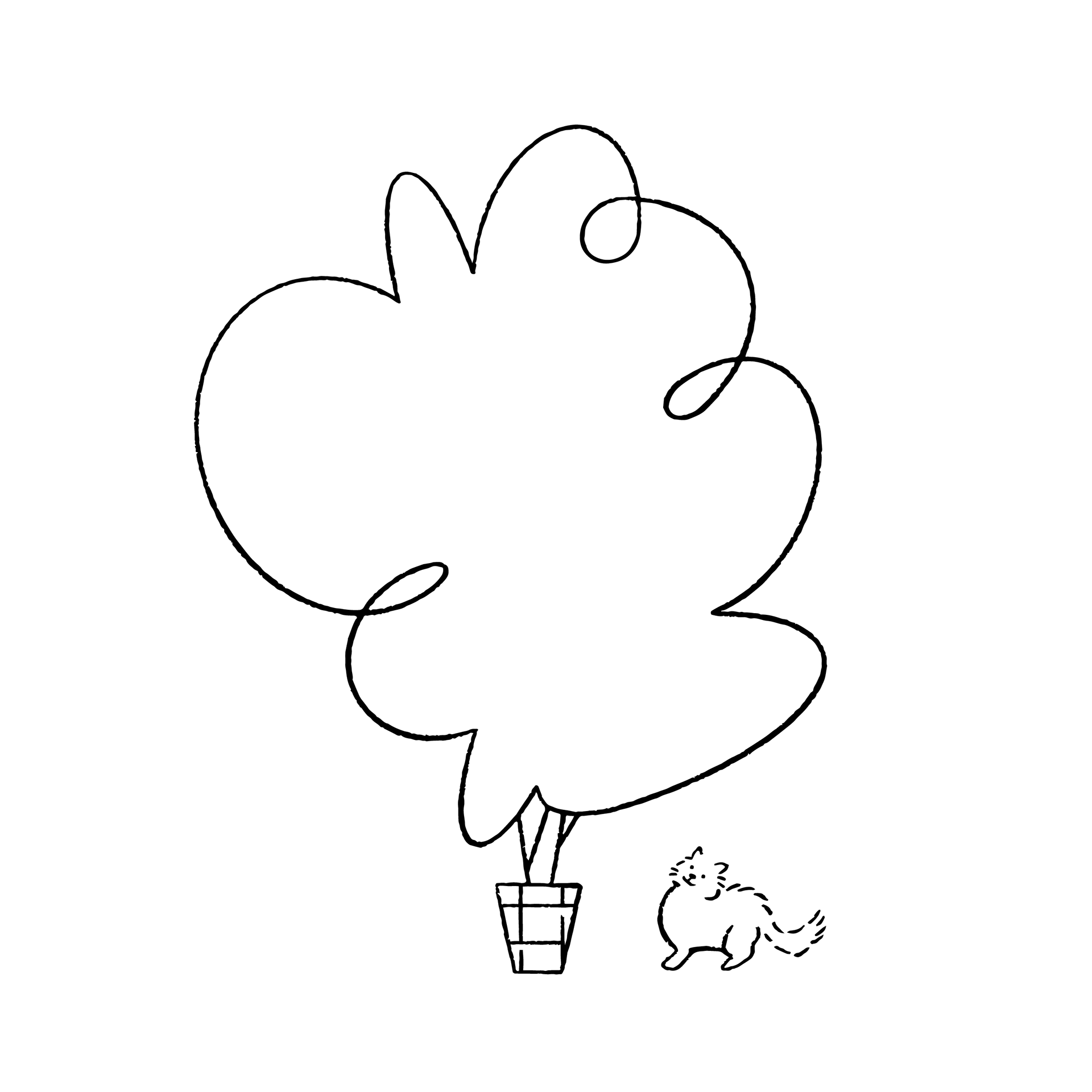 A cat is shown looking at an overgrown plant.