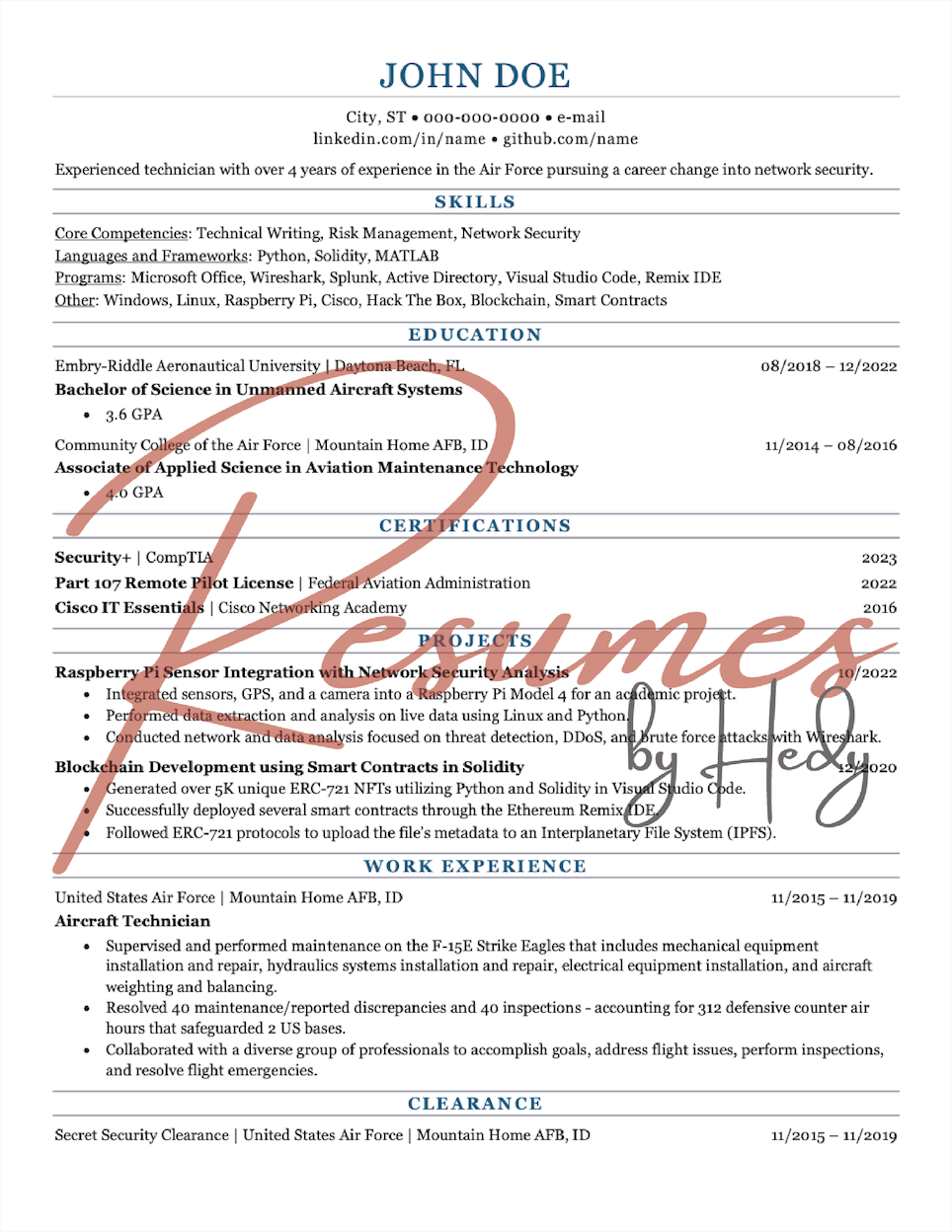 Career Change to Network Security Resume