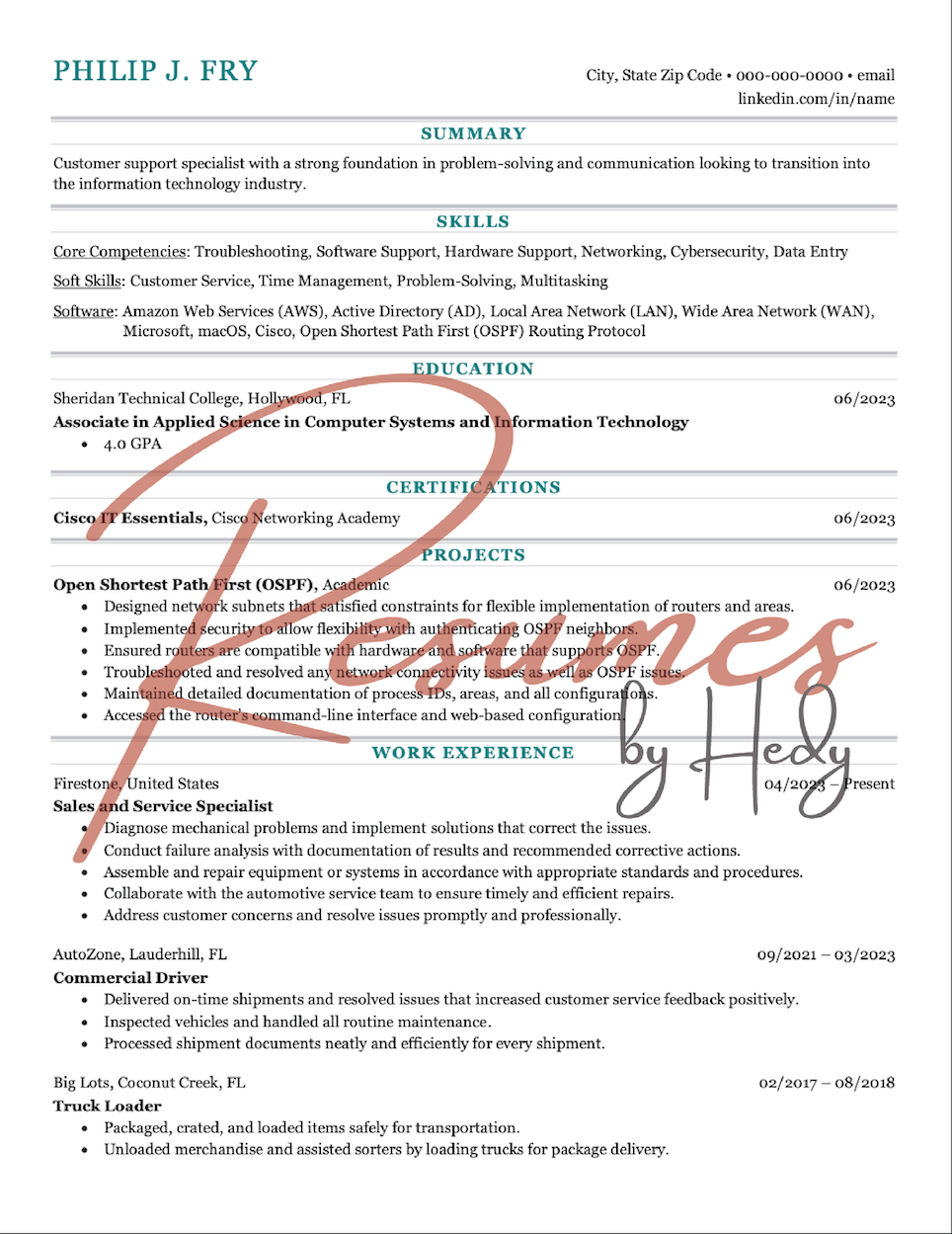 Career Change to IT Resume