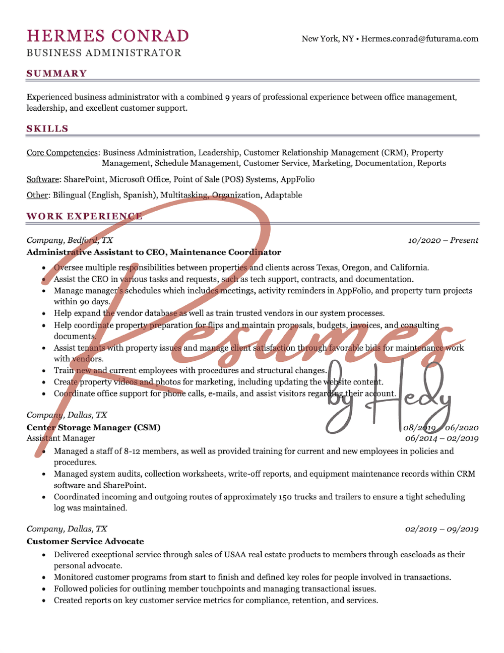 Business Administrator Resume