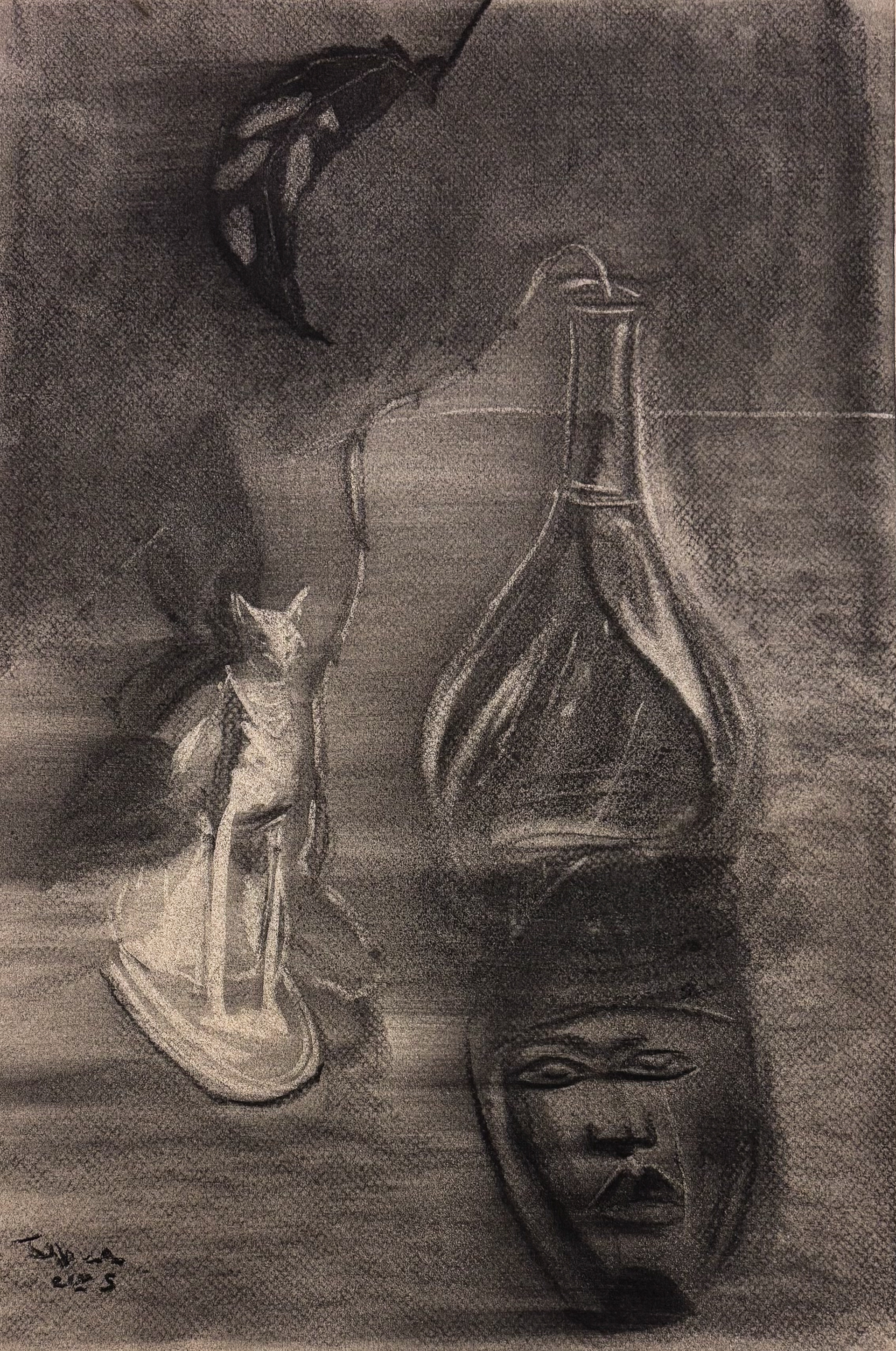 Charcoal on colored paper