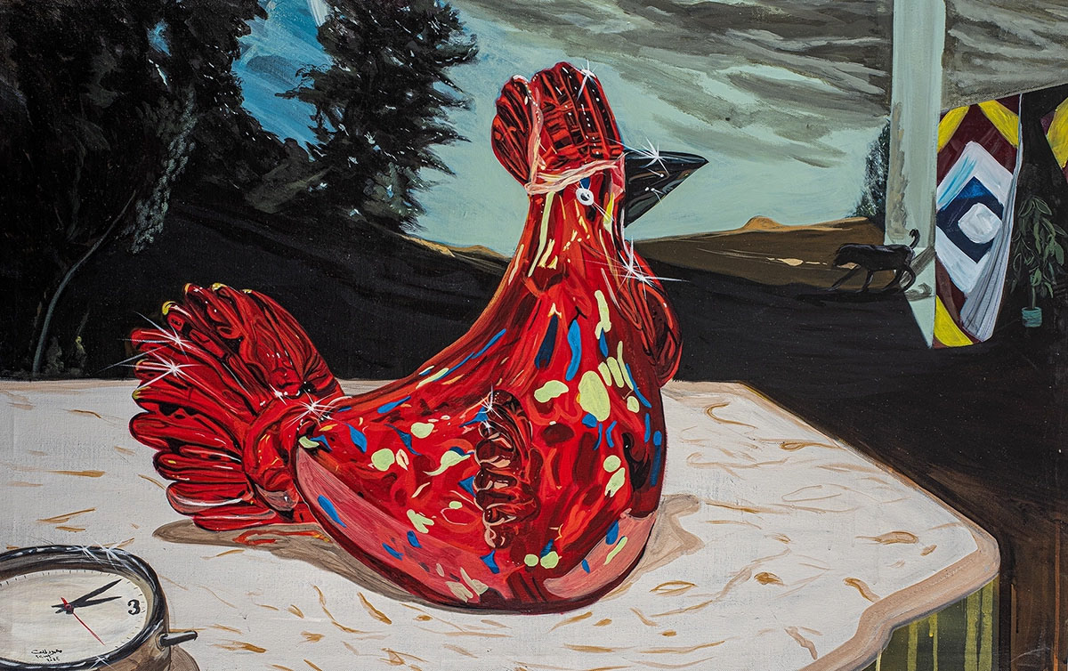 Antique red rooster-Acrylic on canvas