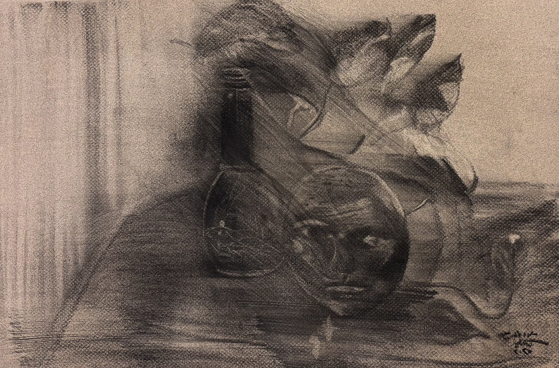 Charcoal on colored paper