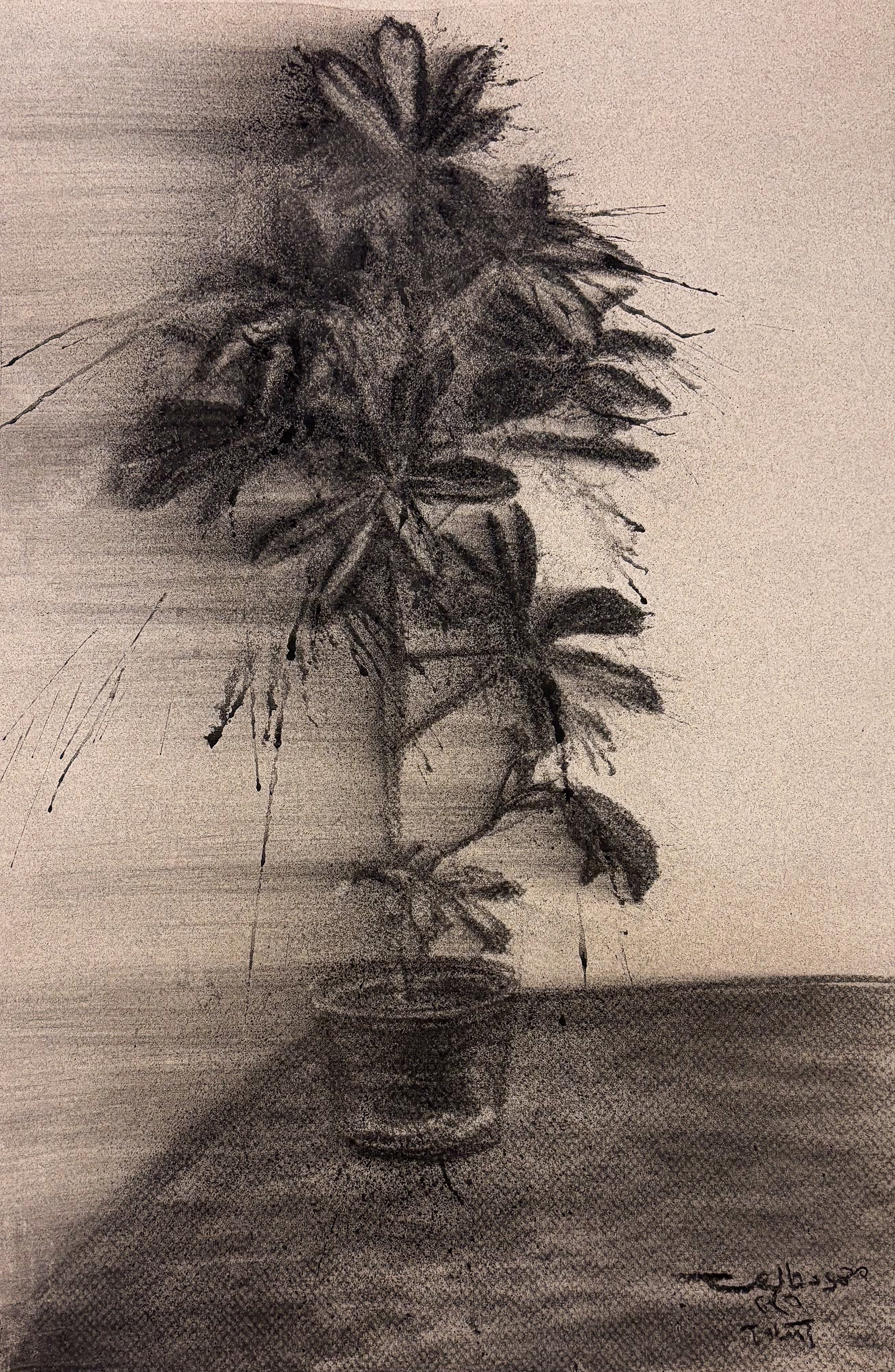 Charcoal on colored  paper