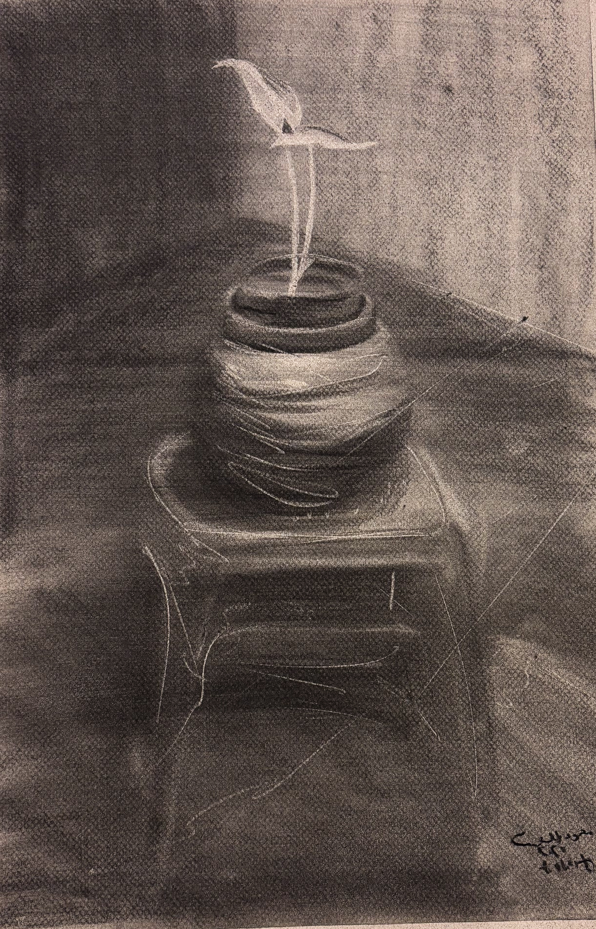 Charcoal on colored paper