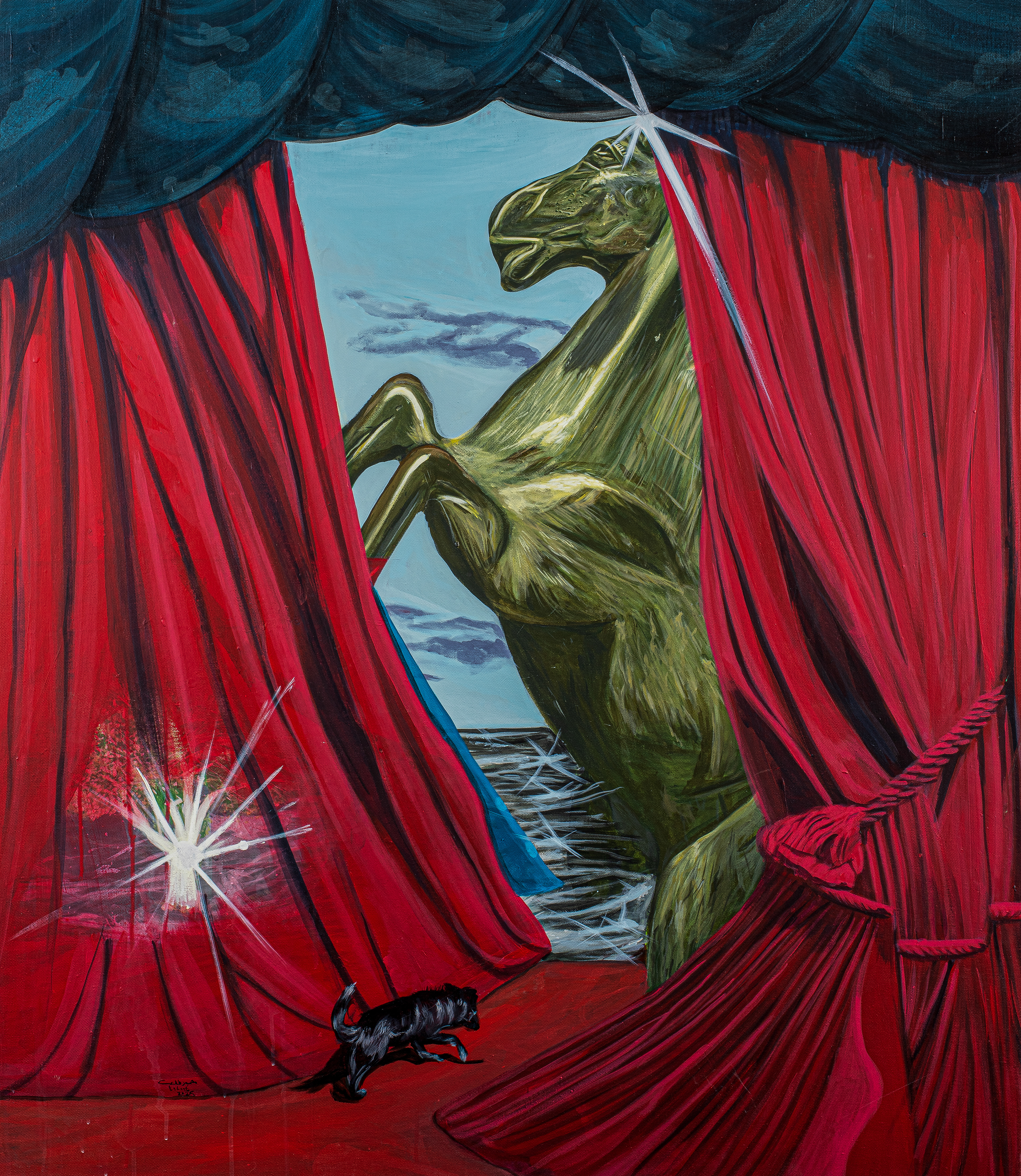 Acrylic on canvas- Antique horse on stage