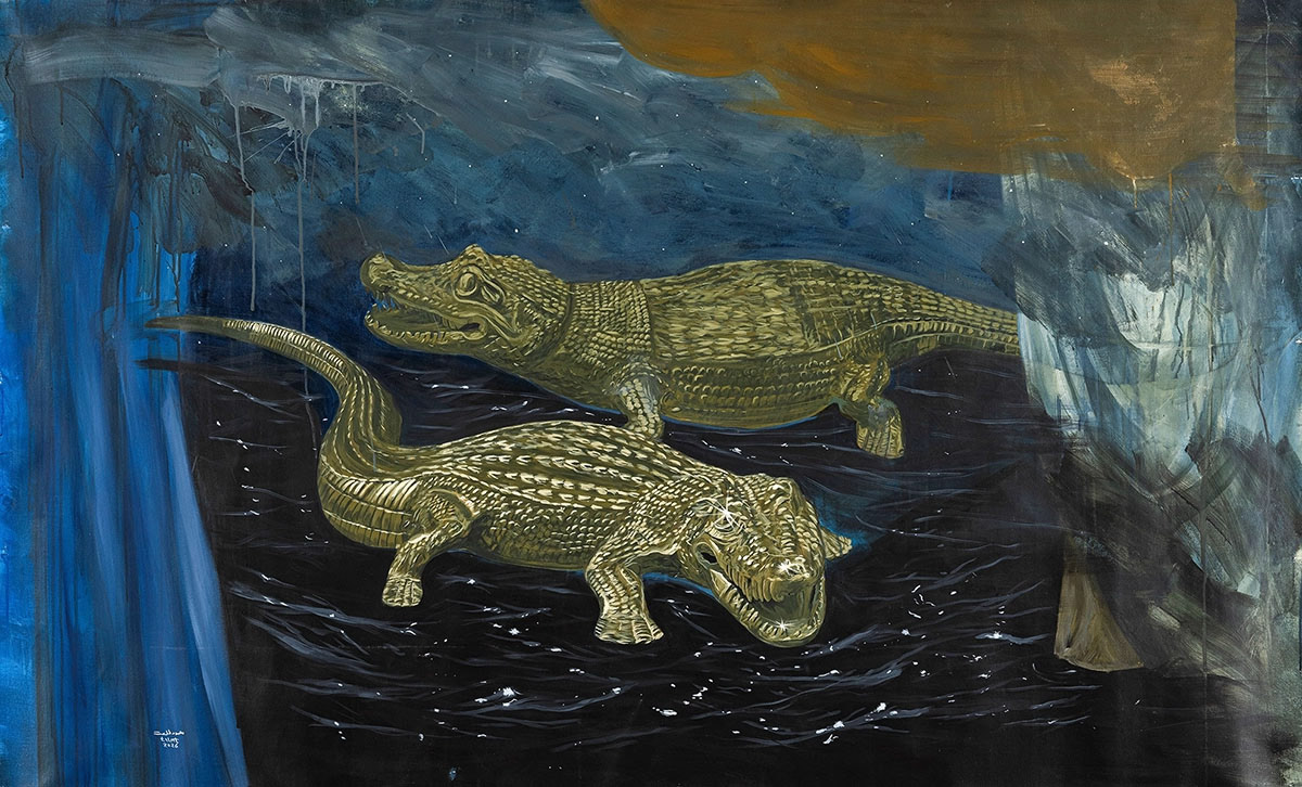 Two Metallic Crocodiles- Acrylic on canvas