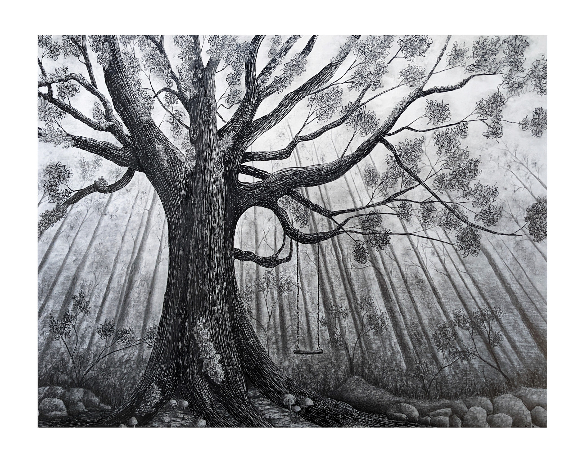 Titre: Le roi de la foret. Format: 16''X20''. Médiums: Encre, plume et graphite.