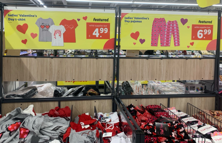 In-store signage promoting Lidl's Valentines Day products