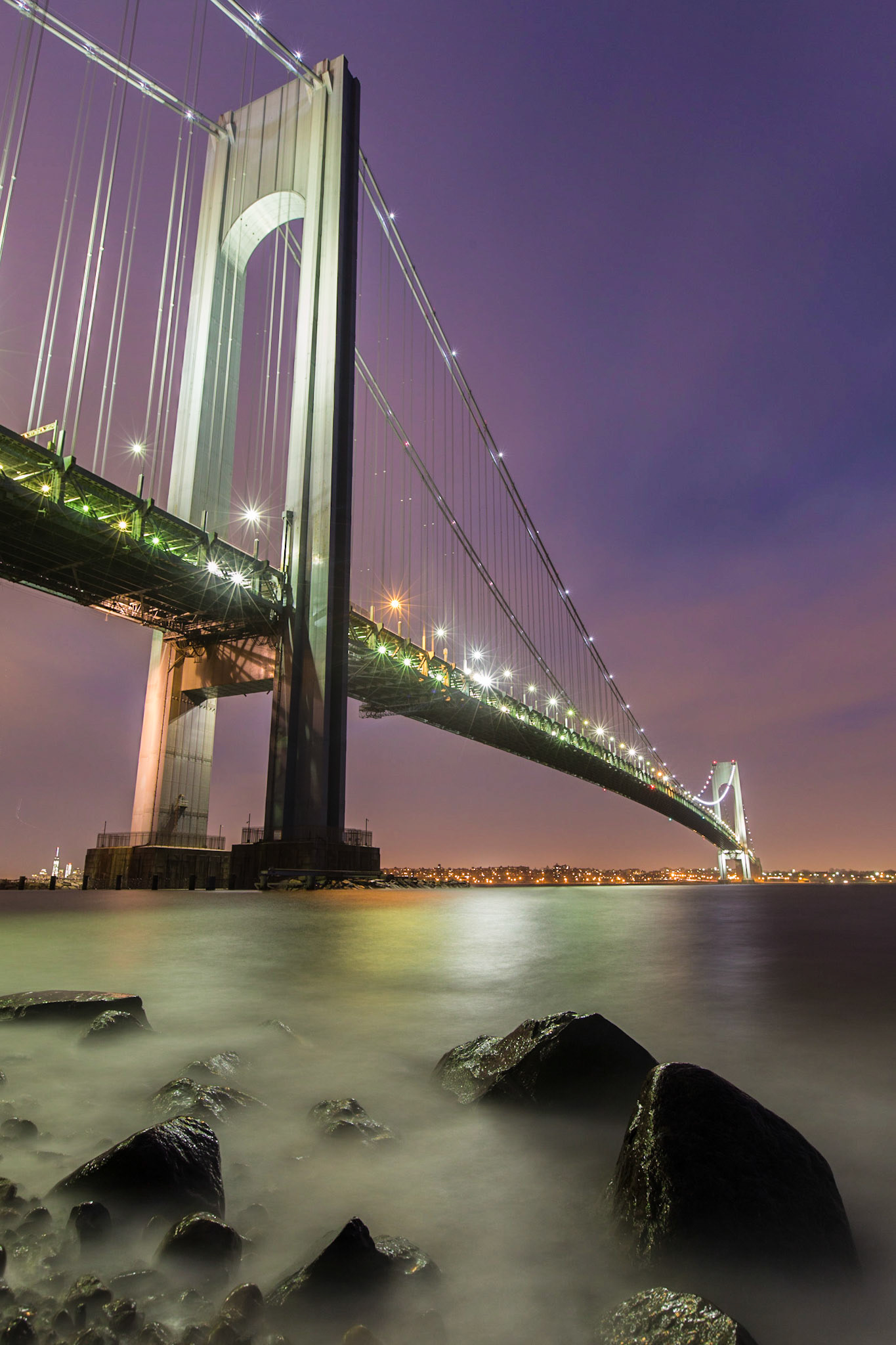 The Verrazano Bridge at night from Fort Wadsworth in Staten Island