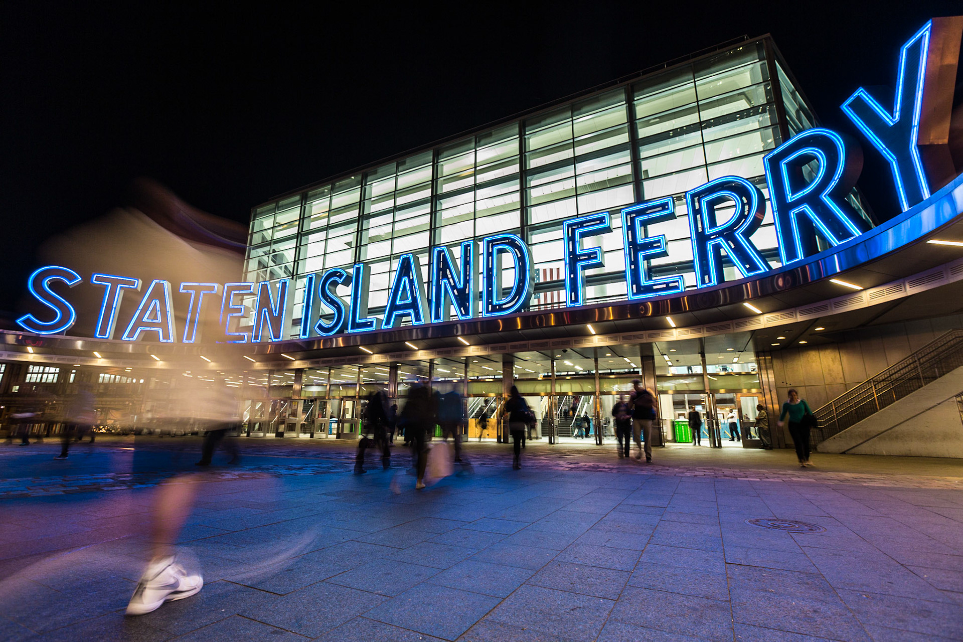 Long exposure at the Staten Island Ferry Terminal Building in Manhattan