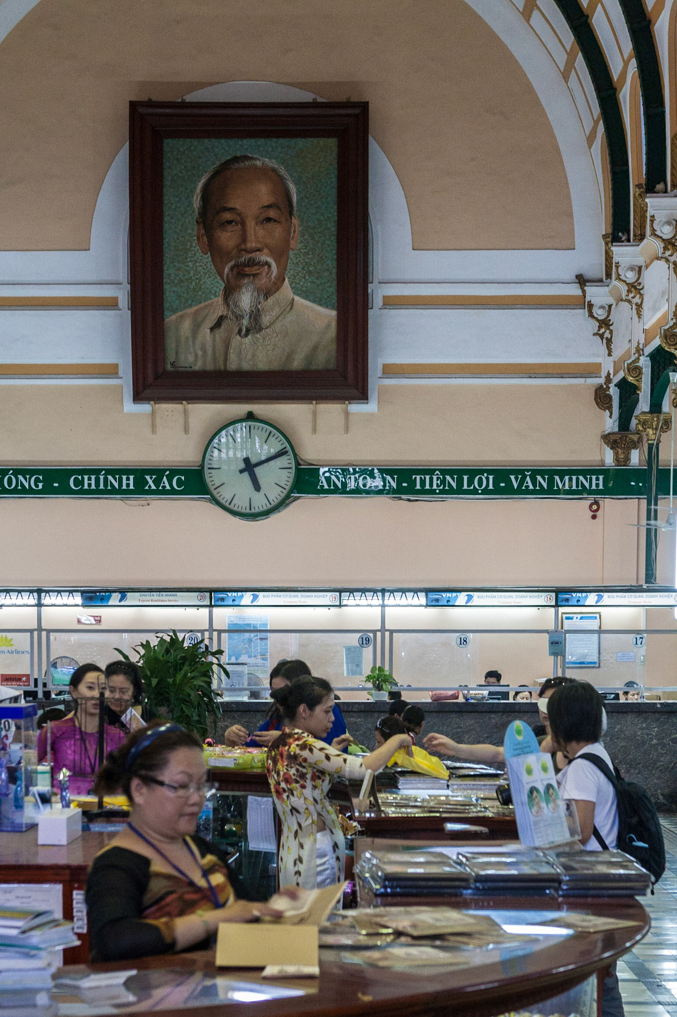 Inside the Main Post Office in Ho Chi Minh City / Saigon, with Ho Chi Minh's painting on the wall