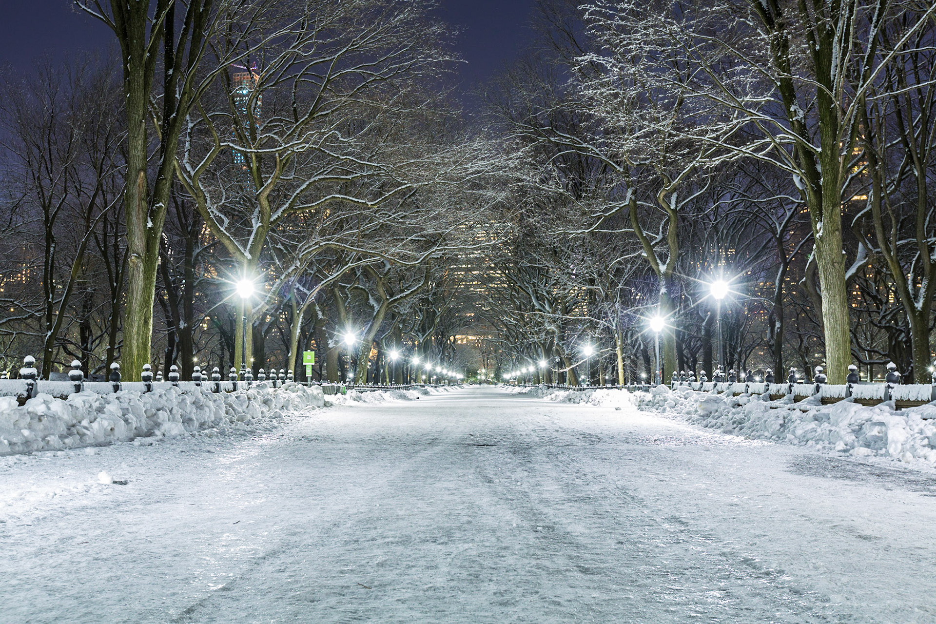 The Mall in Central Park during a night in winter