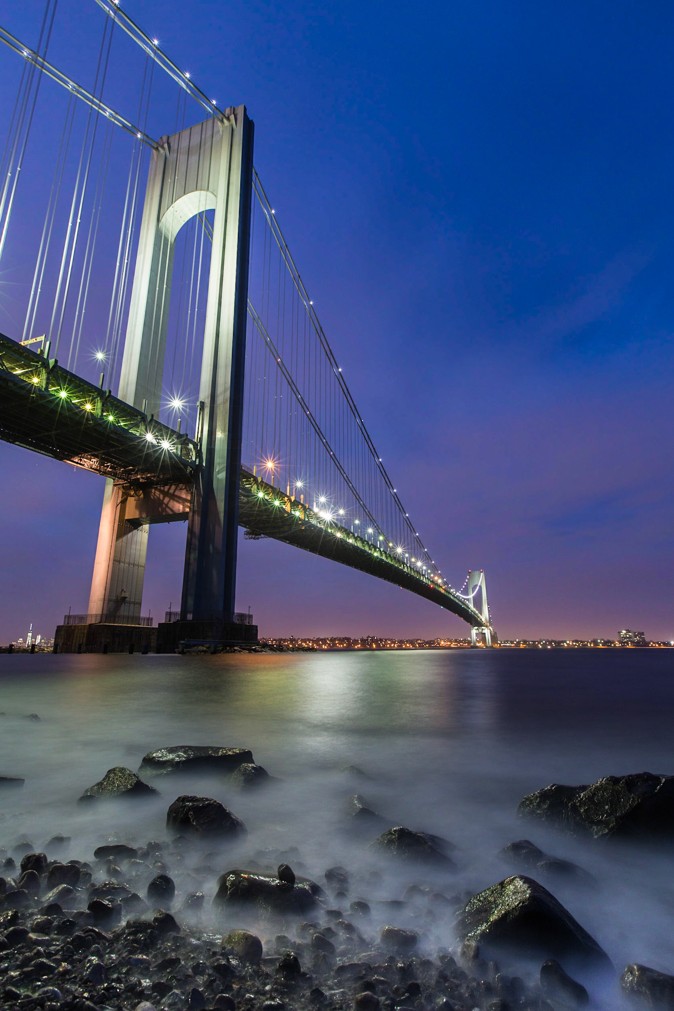 The Verrazano Bridge at night from Fort Wadsworth in Staten Island