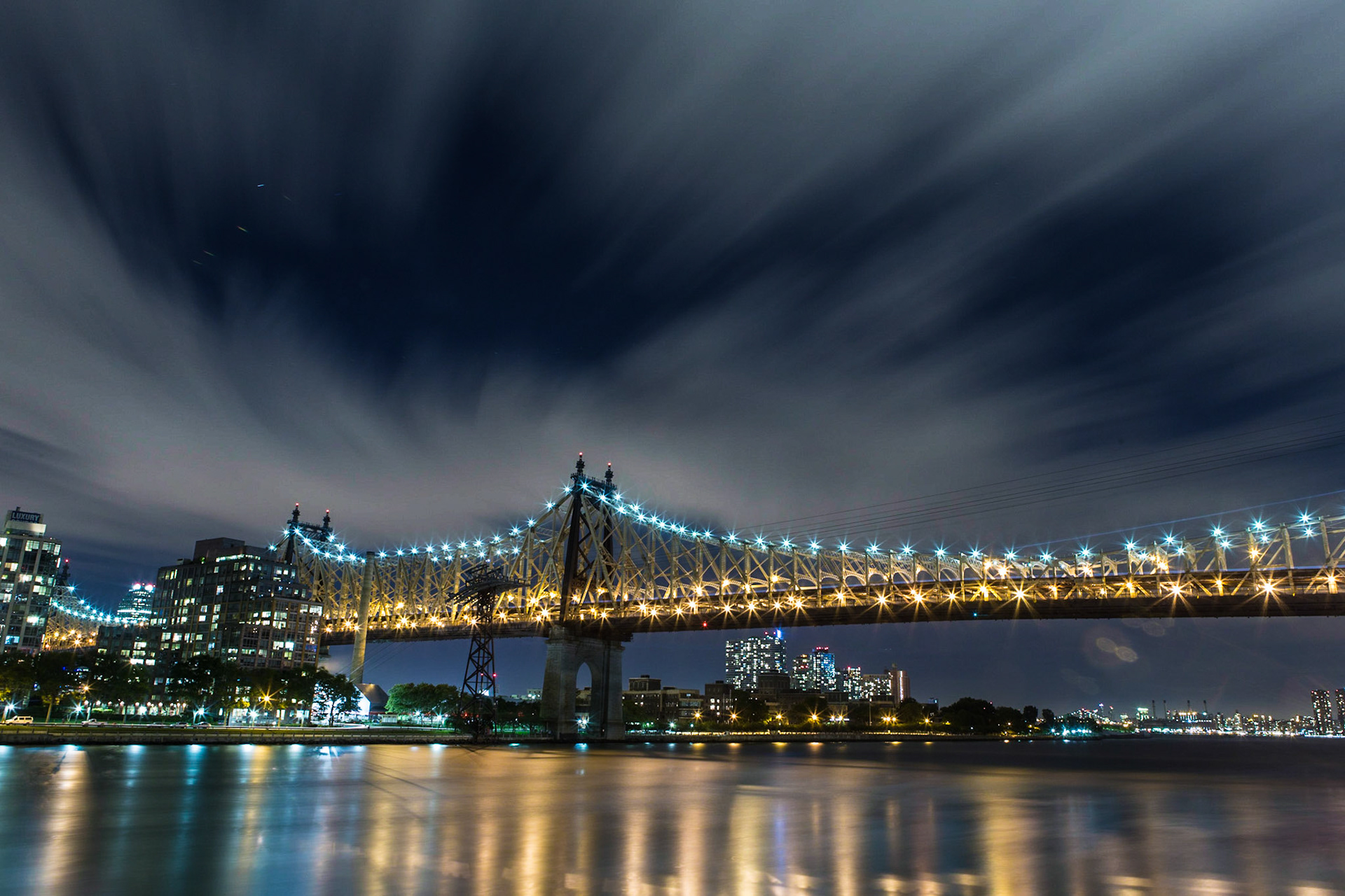 The Queensboro Bridge (59th Street Bridge) at twilight from Manhattan