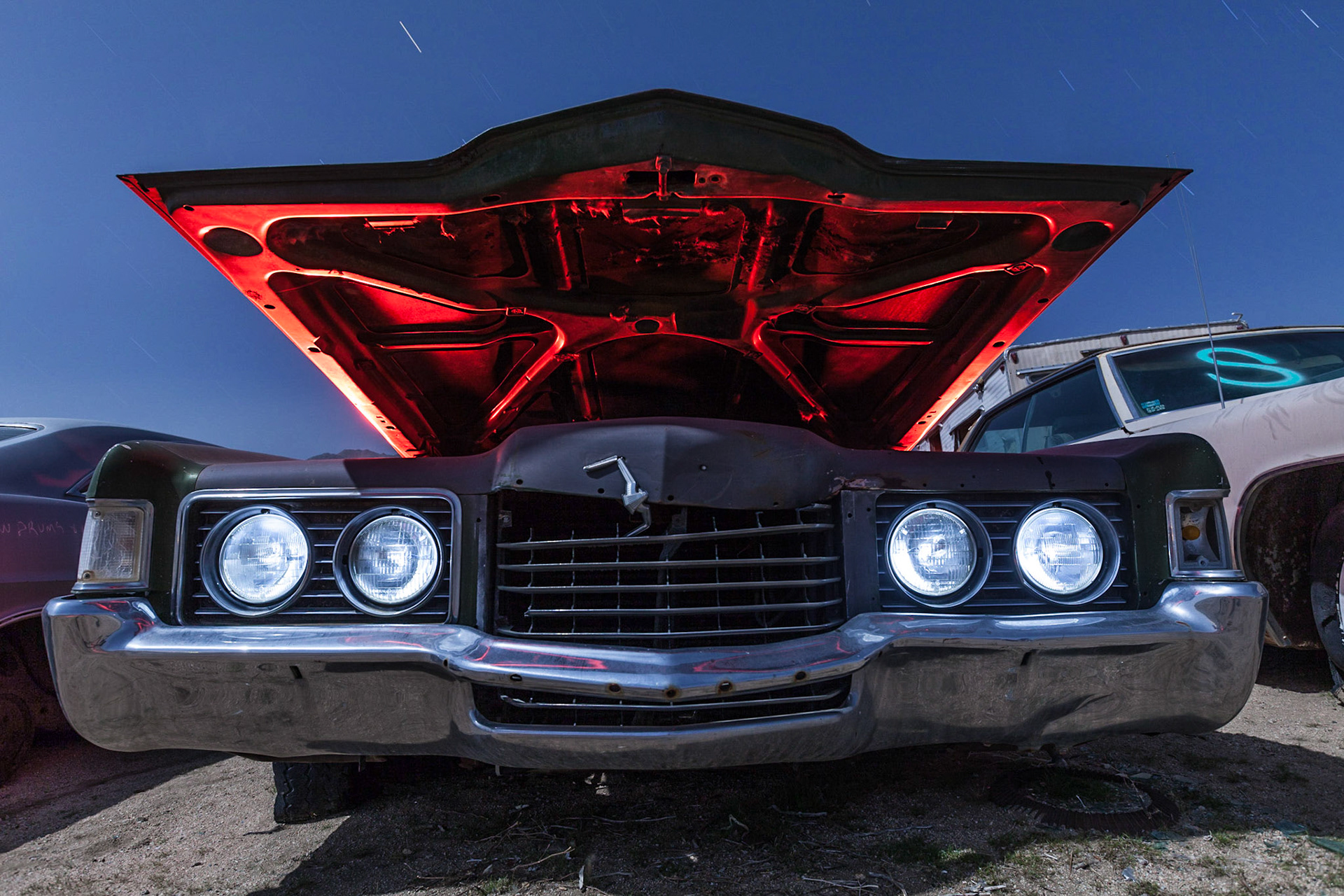 Red hood of a Chrysler Imperial