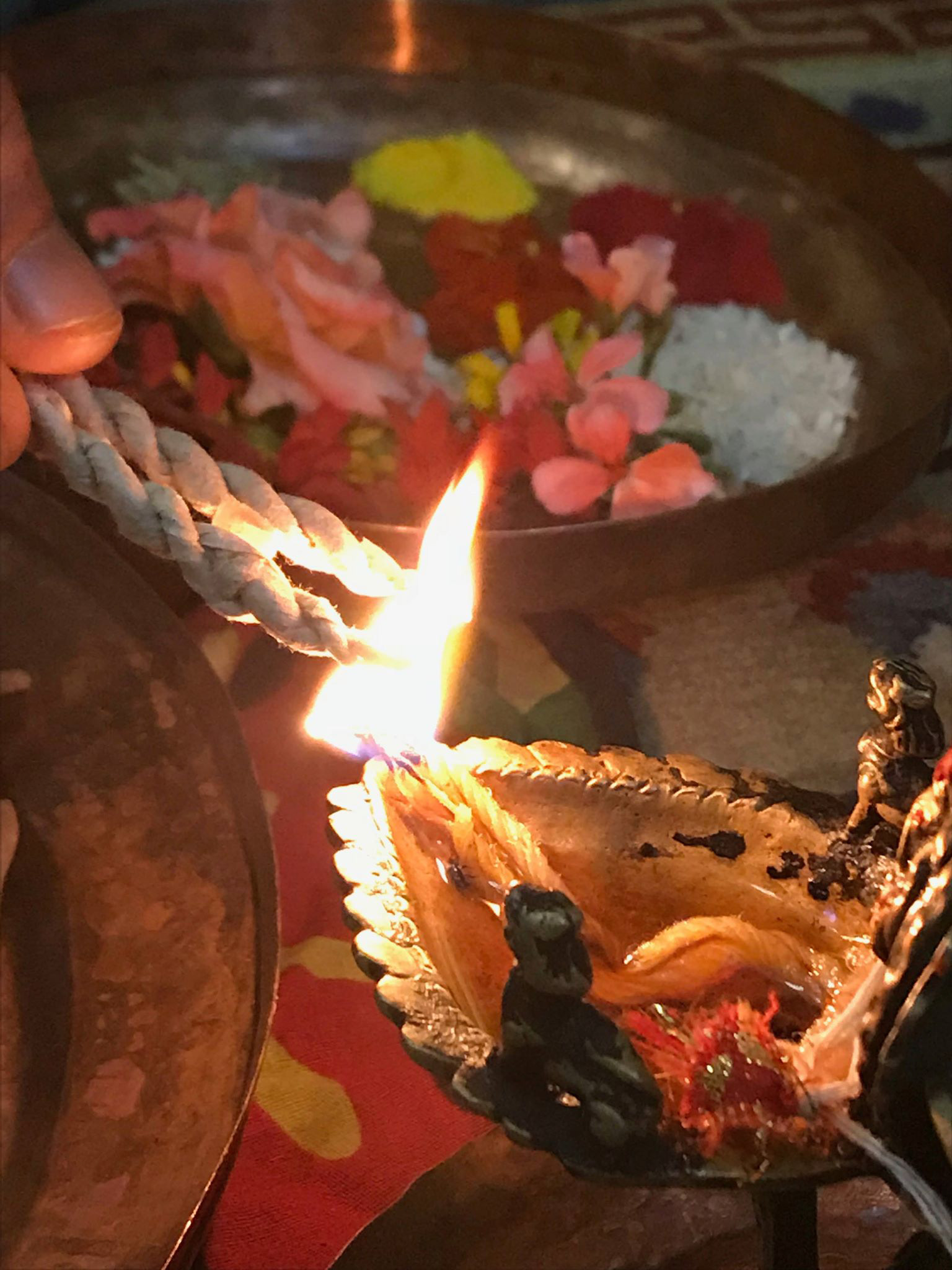 The essential part to start any ritual puja is to begin with worship god ganesh but liting up the light.