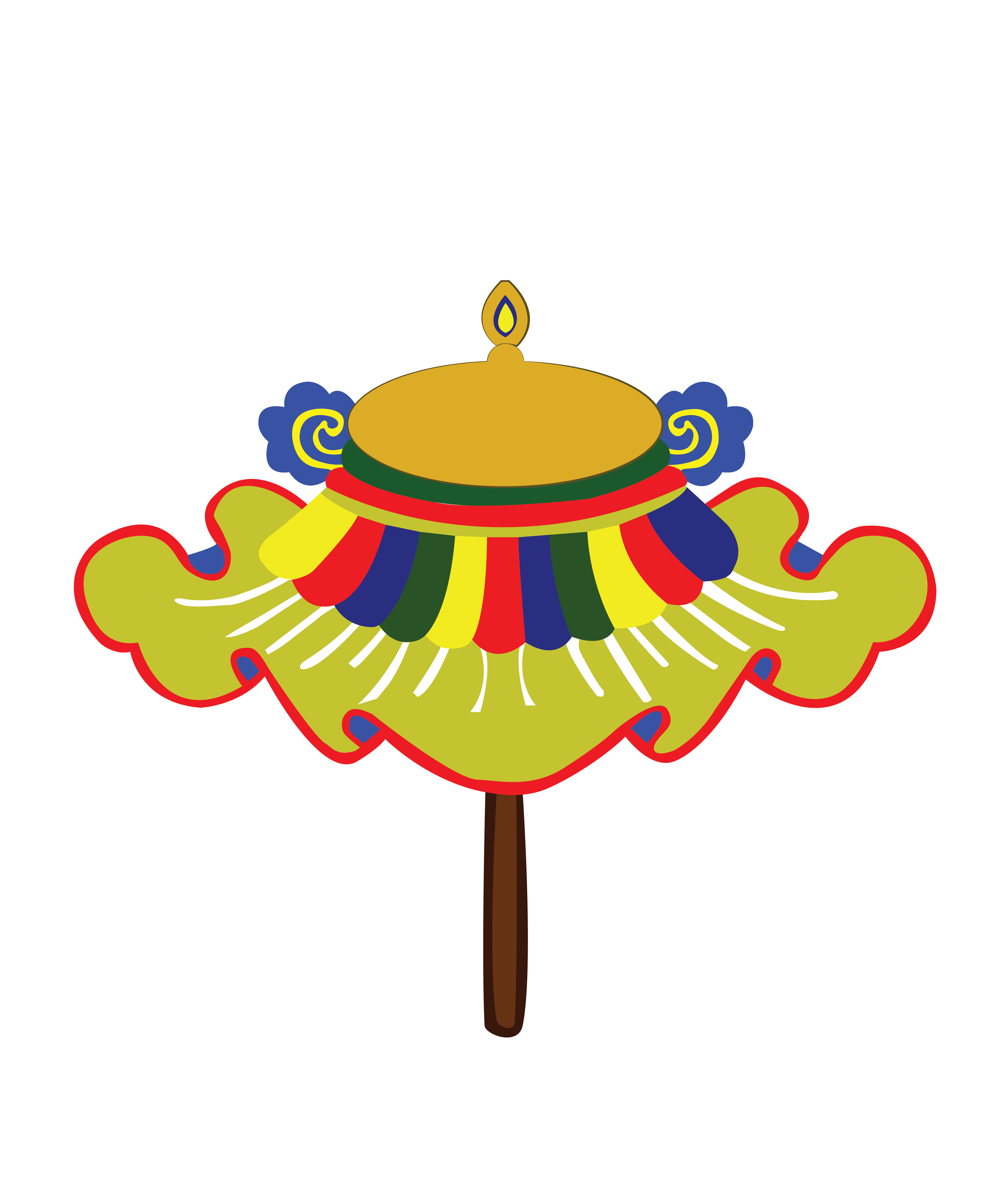 The Dhorg- an umbrella/ parasol – it is a symbol of protection and royalty. It symbolizes the ability to protect oneself against various elements like the weather, sun, rain, and others. These special made umbrellas are raised during multiple festivals as the god is carried and walked around the town.