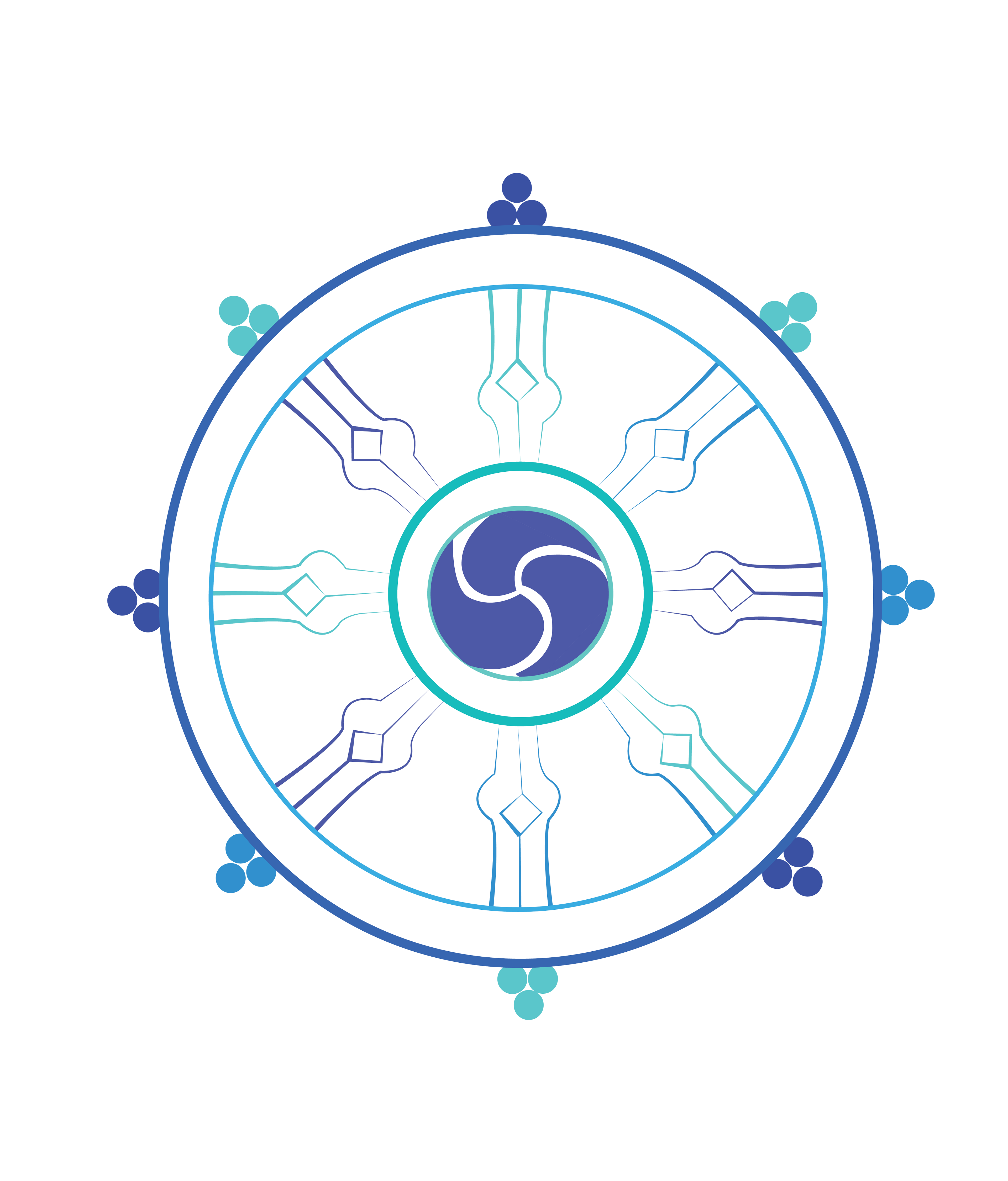 The eight-spoked Dharma wheel – It represents the limitations of life as we live in the mortal world. The wheel of transformation is the wheel of law, what goes around, comes around is a saying we believe in practice.