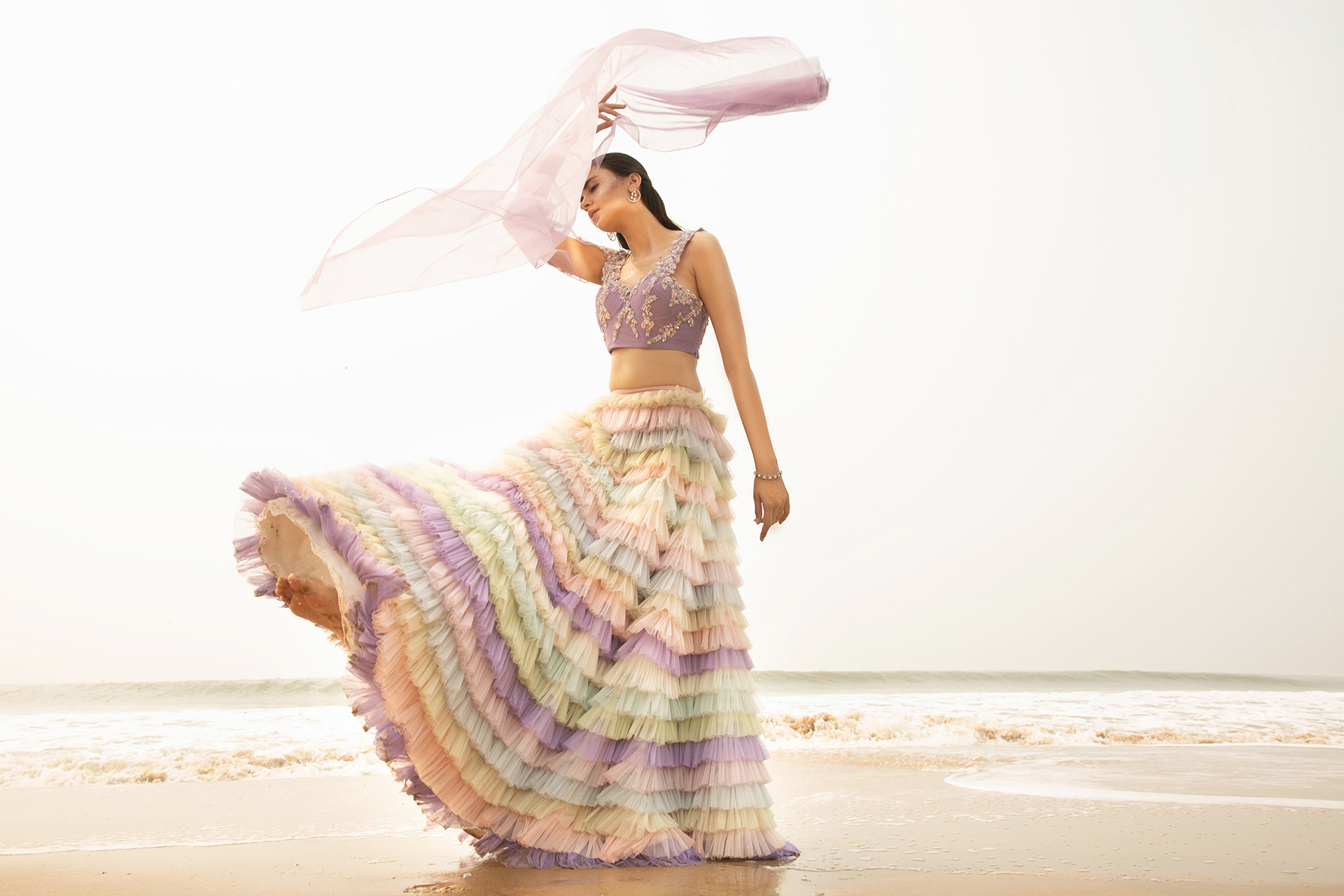 Campaign shoot by saswata raha for bridal wear by the designer house sequins & pearls by the sea beach