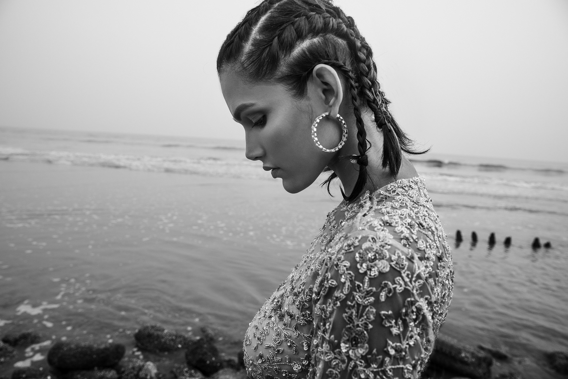 Campaign shoot by saswata raha for bridal wear by the designer house sequins & pearls by the sea beach