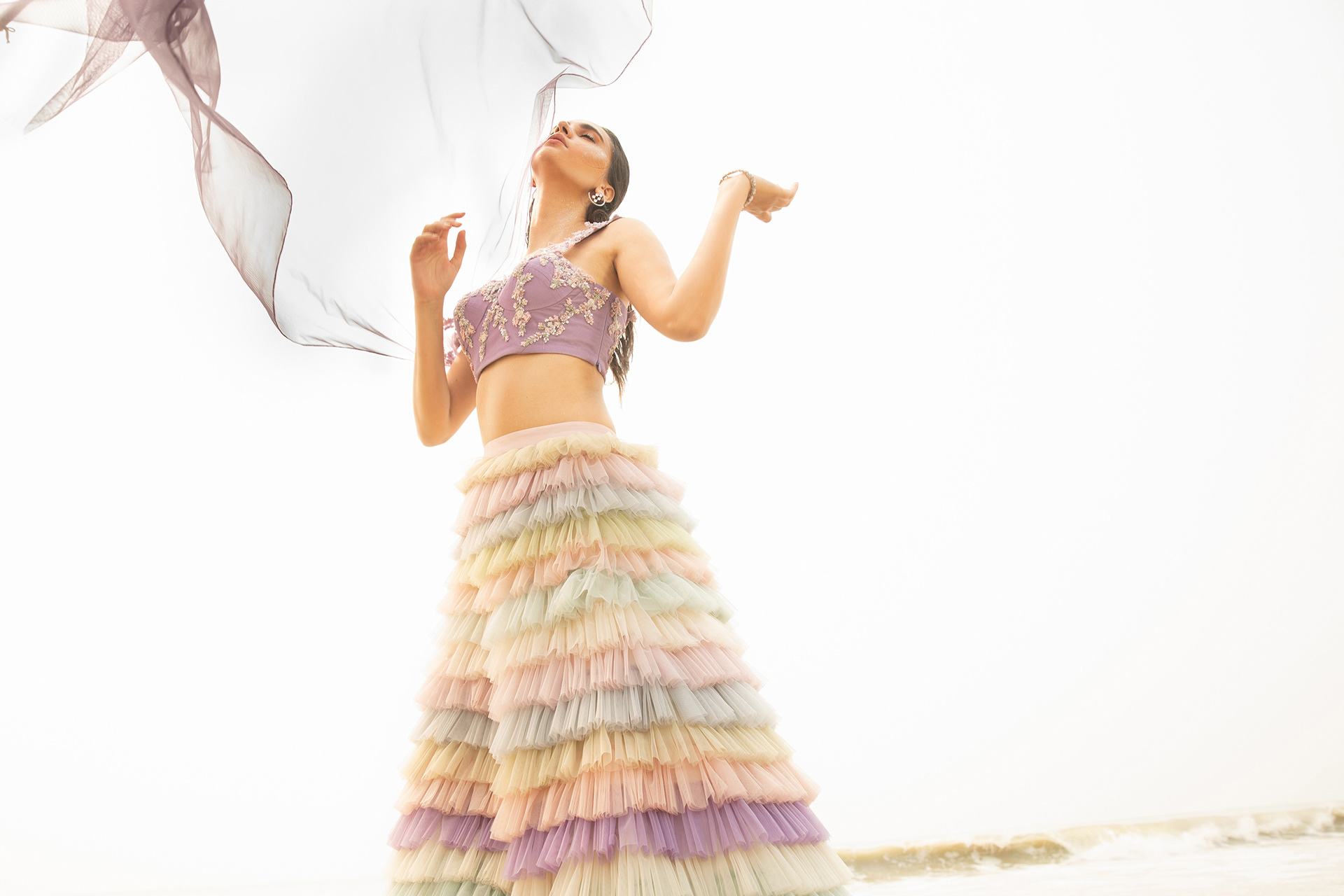 Campaign shoot by saswata raha for bridal wear by the designer house sequins & pearls by the sea beach