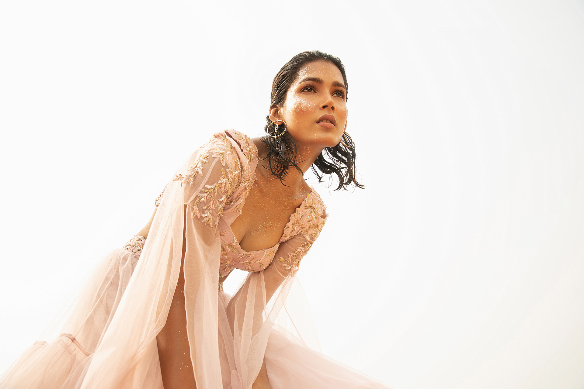 Campaign shoot by saswata raha for bridal wear by the designer house sequins & pearls by the sea beach