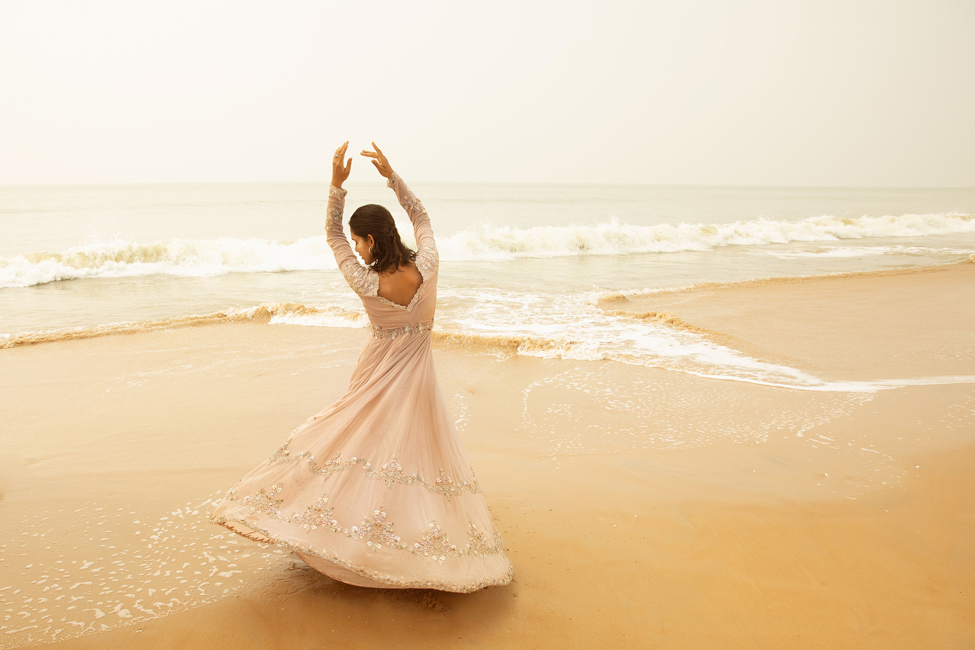 Campaign shoot by saswata raha for bridal wear by the designer house sequins & pearls by the sea beach