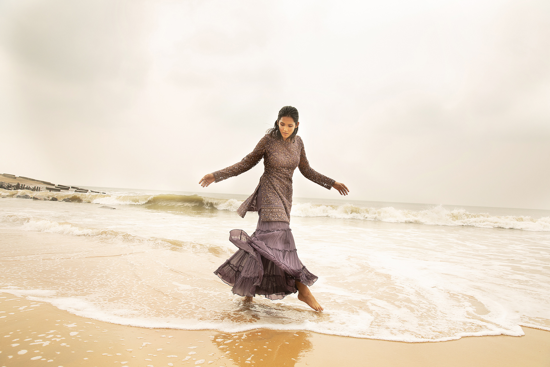 Campaign shoot by saswata raha for bridal wear by the designer house sequins & pearls by the sea beach