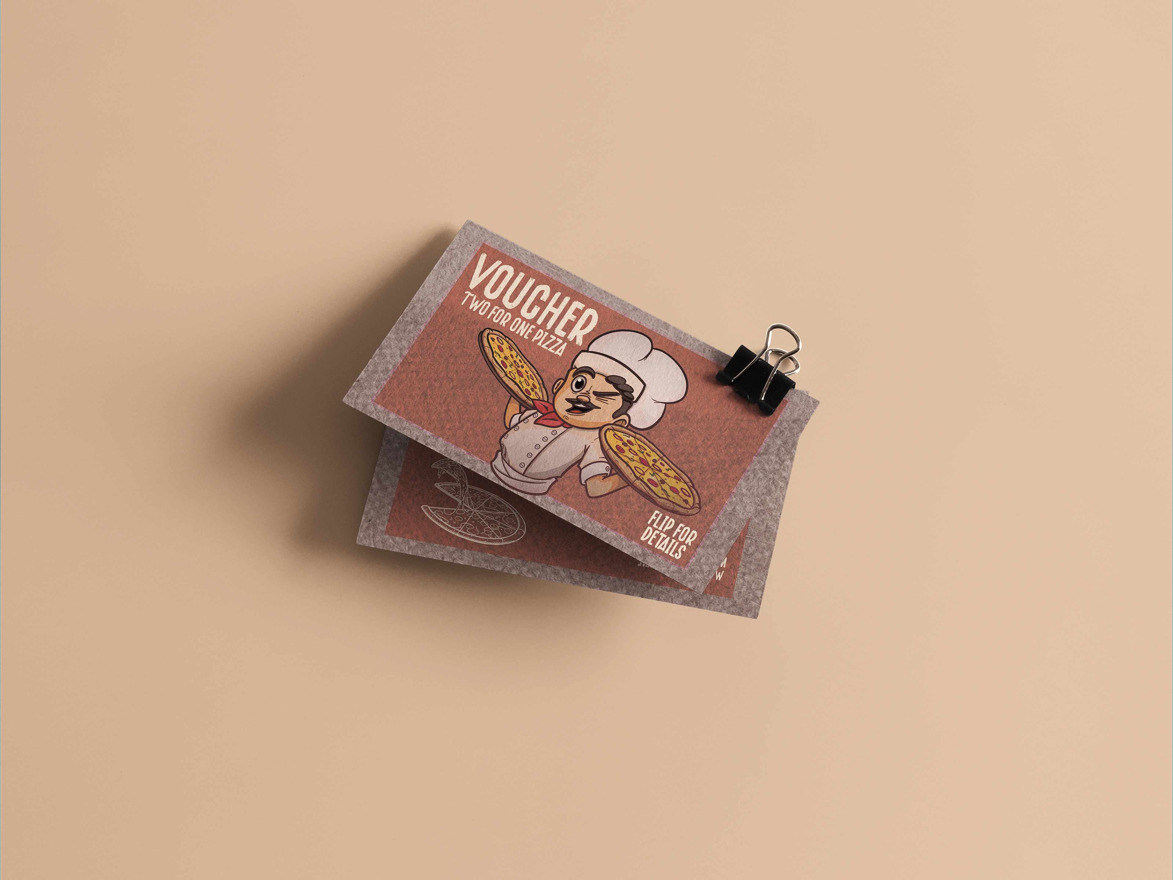 Vouchers! Bring this over to the 'Bakplaats' to get two pizzas for the price of one.