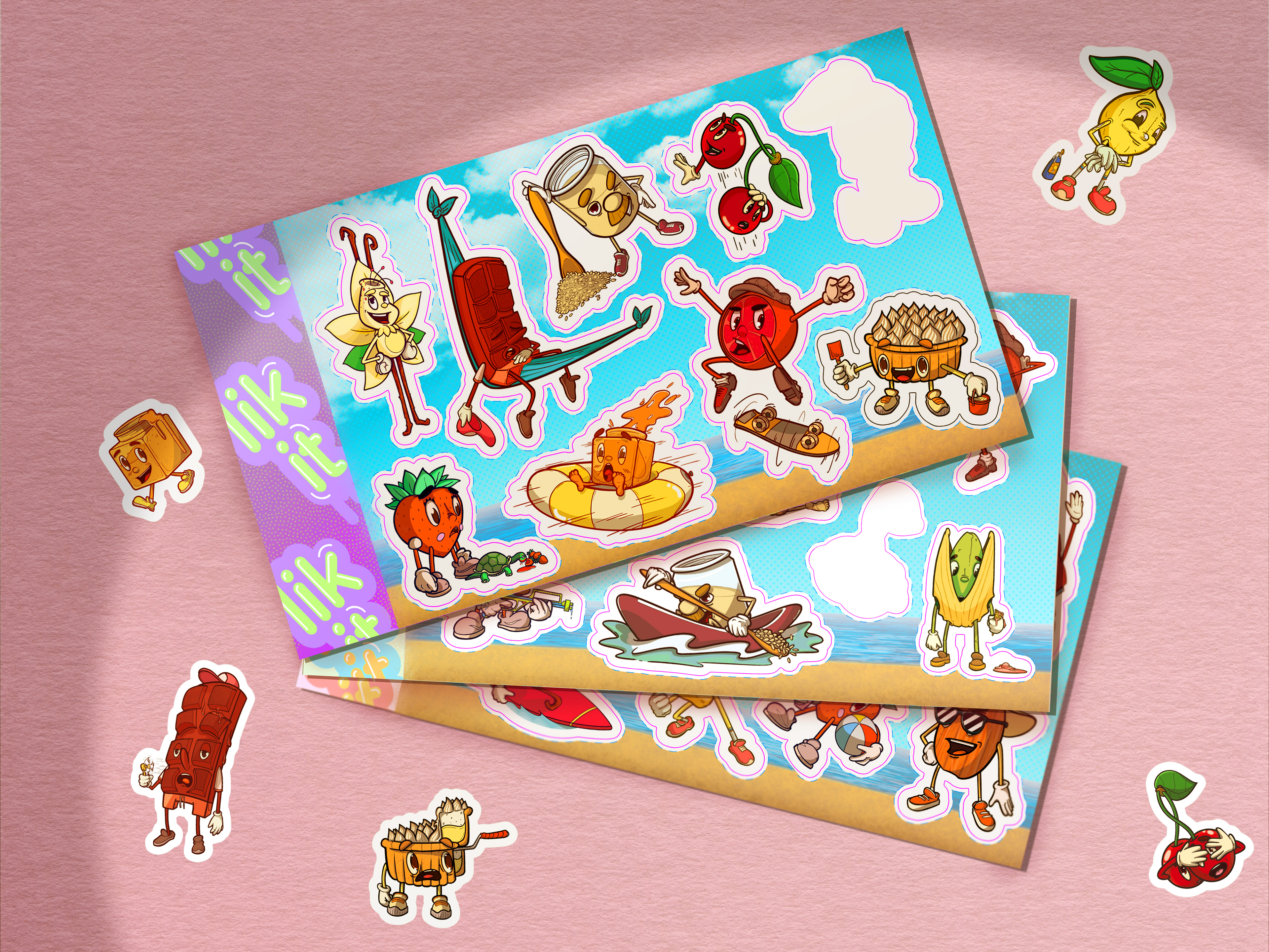 As a promotional feat for a local gelato brand, I designed a variety of stickersheets of fun little ice-cream flavor based characters.