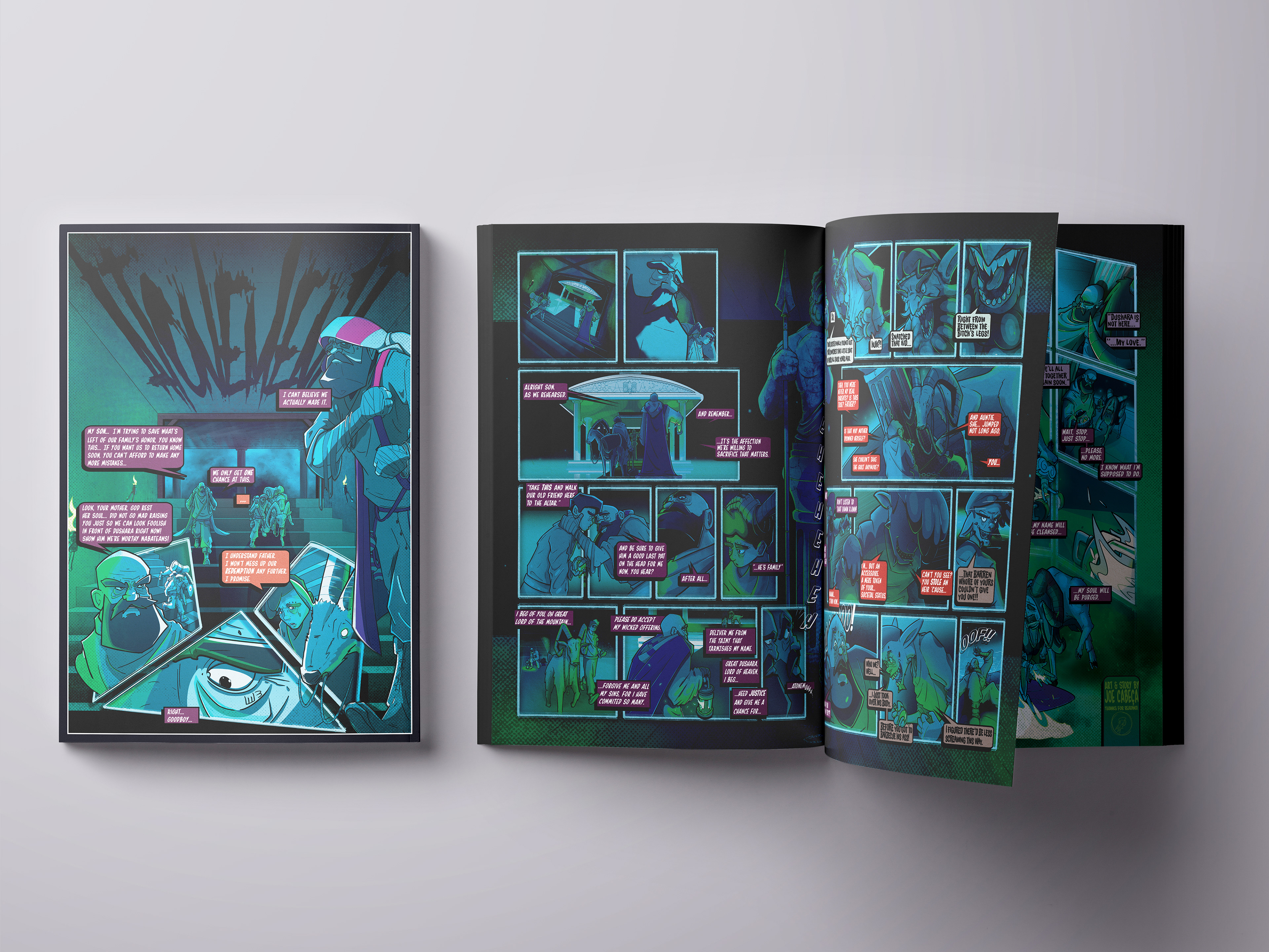 In collaboration with 24 other artists 'round the gIobe, I wrote and illustrated a four page short story. Under the wings of 'Paganini Stories', the 24 individual stories got published in one great bundle of creativity dubbed; Gods Untold.