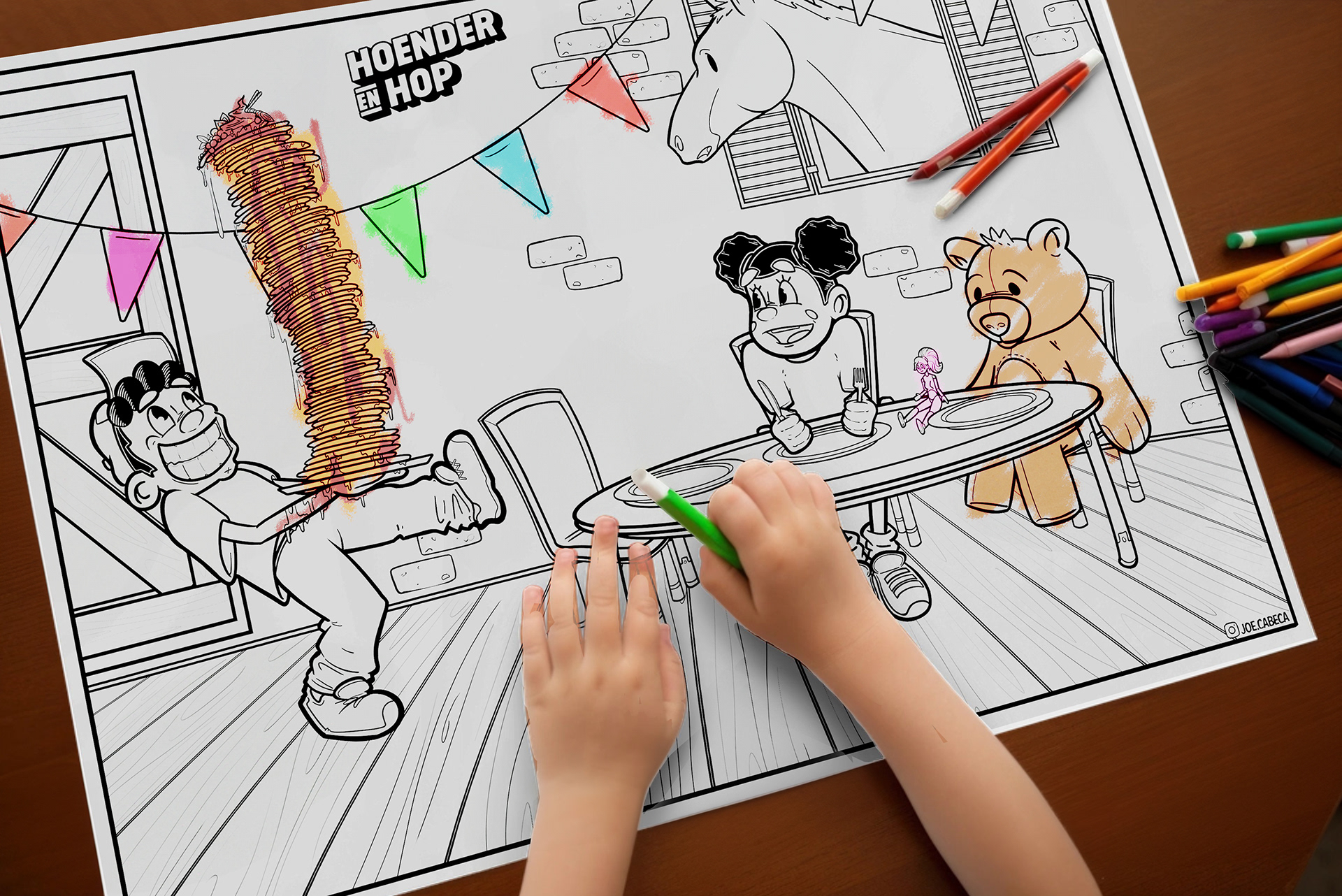 A supersized coloring page for the kids to get distracted by while the parents get their lunch on.