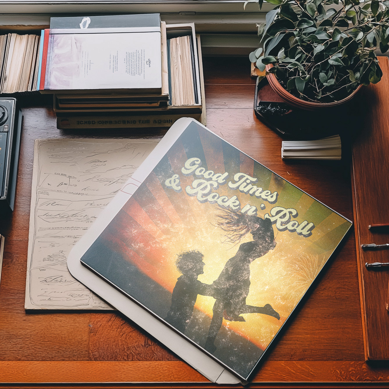 This album cover was a freelance collaboration with a passionate musician looking to give his small-town band’s latest record a nostalgic, yet electrifying visual identity. The project began with a series of phone calls and text messages, where we discussed the heart of the album—an ode to summer nights, classic rock energy, and the joy of music bringing people together.  Working remotely, I took his ideas and translated them into a bold, vintage-inspired design, blending warm sunset hues, retro typography, and a dynamic silhouette composition to capture the essence of "Good Times & Rock n' Roll." Throughout the process, we fine-tuned the details—adjusting textures, refining colors, and ensuring the final artwork reflected the raw emotion and timeless feel of the music itself.  This project is a testament to the power of collaboration and creative storytelling, even across distances. It’s always an honor to help bring an artist’s vision to life, turning music into a visual experience that resonates just as powerfully as the sound itself.