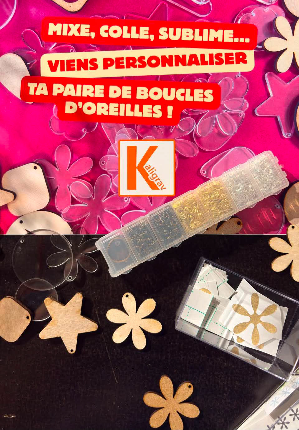 affiche expliquant la proposition de personnalisation de boucles d'oreilles 
