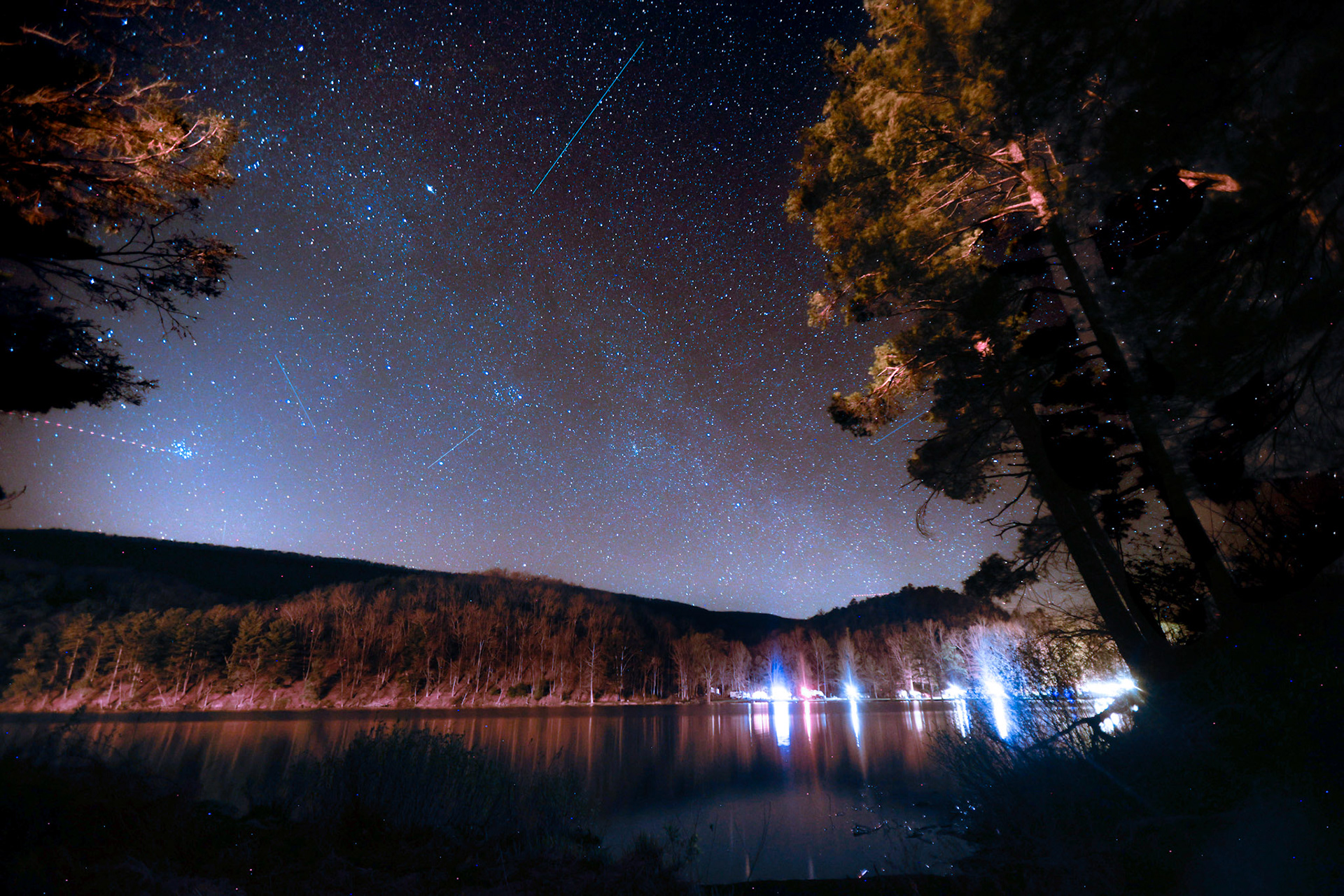 A nighttime view of Douthat Lake