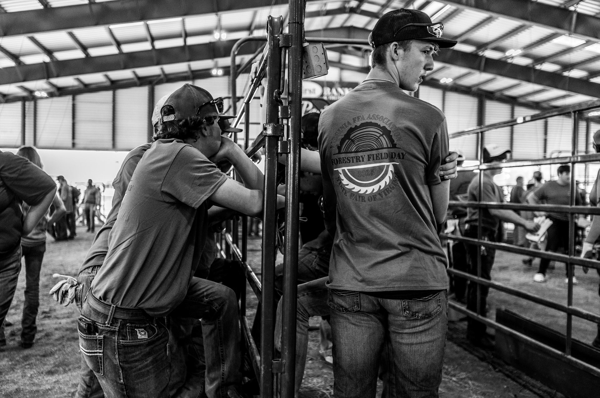 Members of the Future Farmers of America wait between competitions at the Virginia State Fair. September 29, 2025