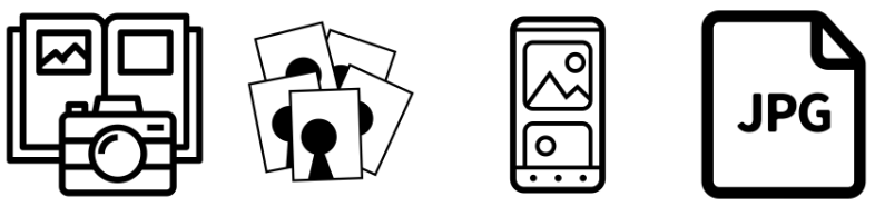 Services icons Photo Books, Prints, Photo Websites, JPEG