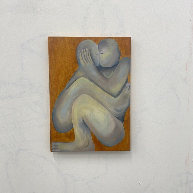 'Shared Teeth' 2024, Oil on wooden panel, 29.7cm x 42c,
