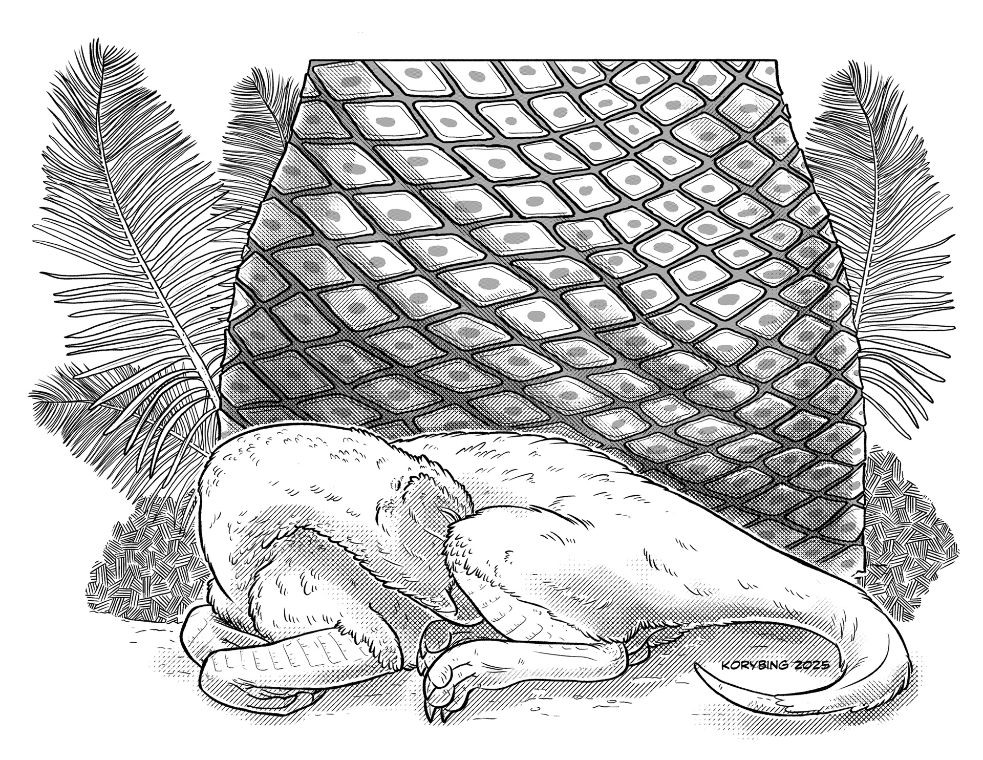 Silesaurus sleeping under a Cycad