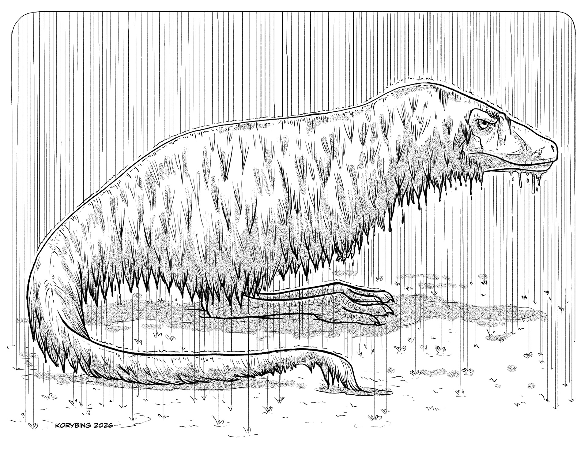 Young Tyrannosaur in the Rain