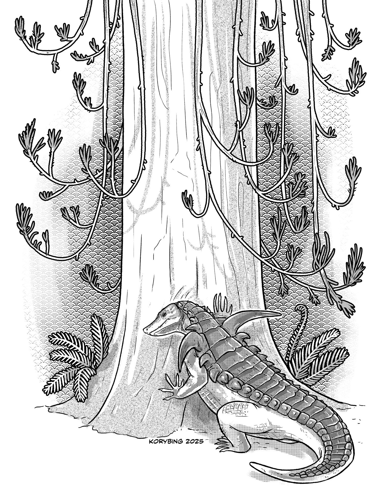 Desmatosuchus marking up an Araucarioxylon Tree
