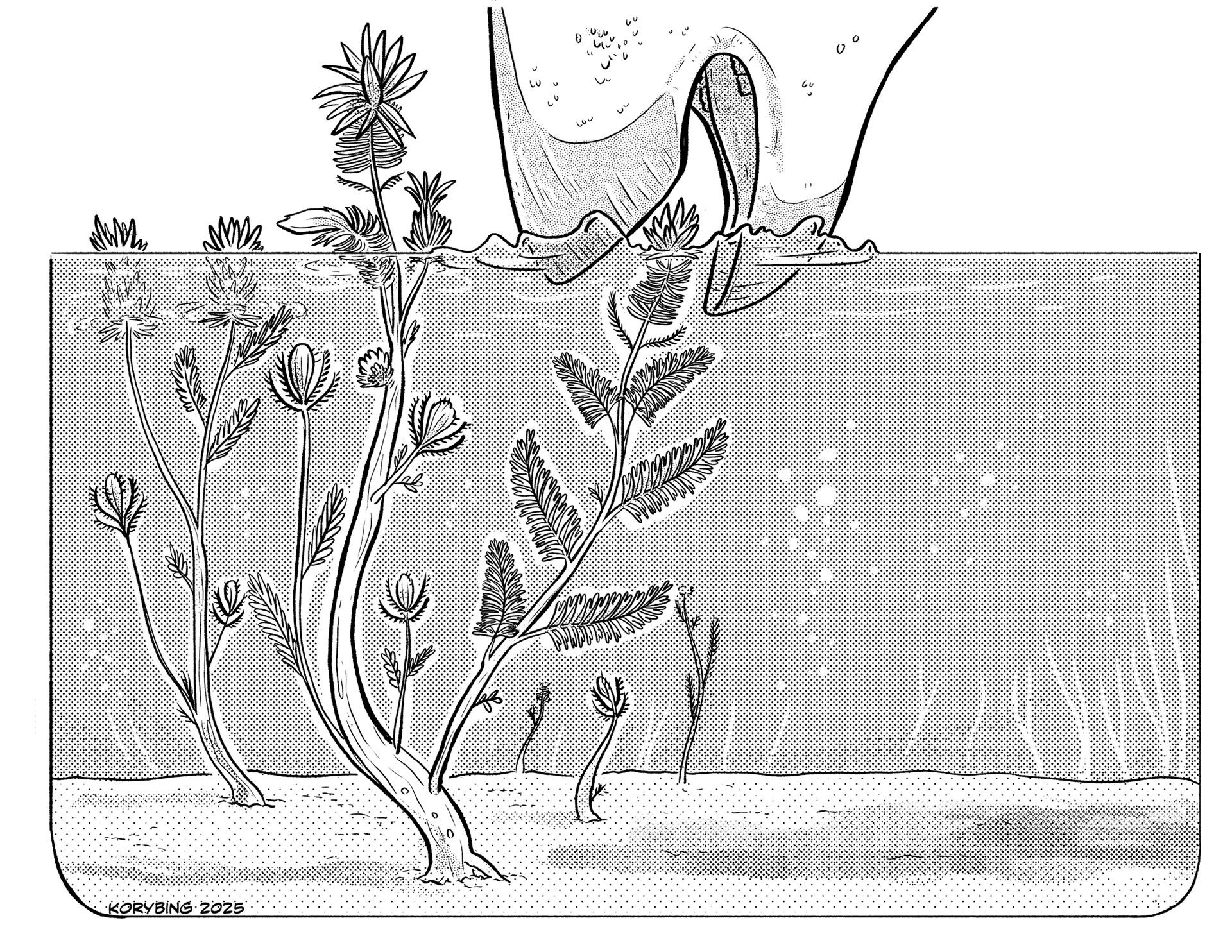 Hadrosaur eating Archaefructus