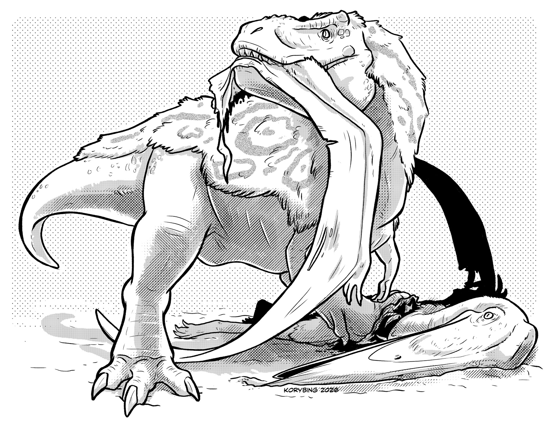 Adult Tyrannosaur dismembering a Quetzocoatl