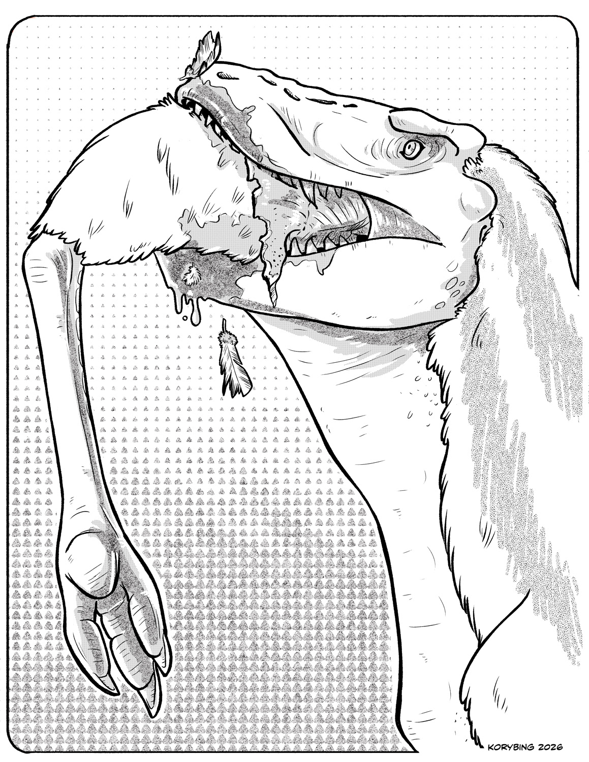 Tyranosaur eating the leg of a Caenagnathid