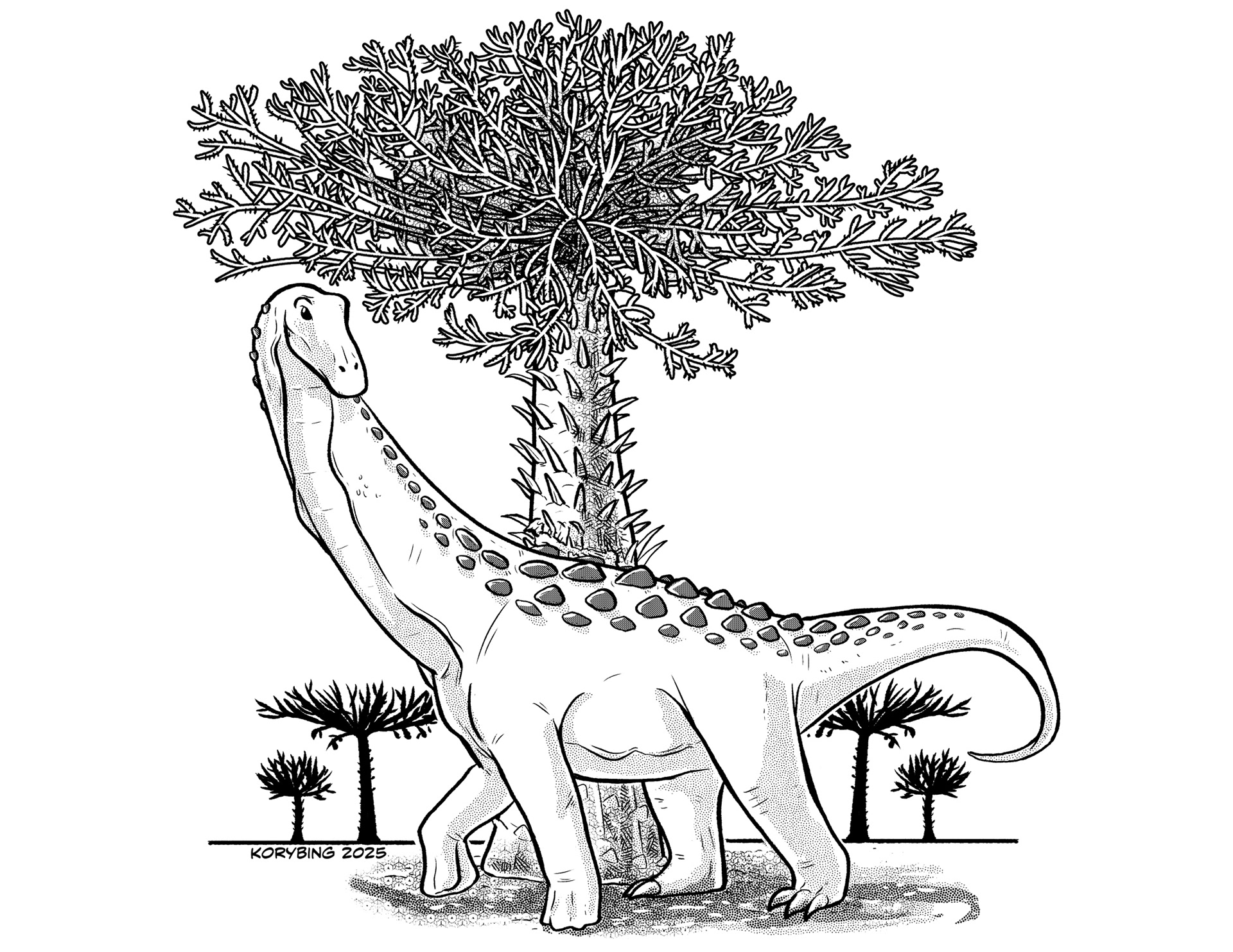 Rapetosaurus scratching on a Monkey Puzzle Tree