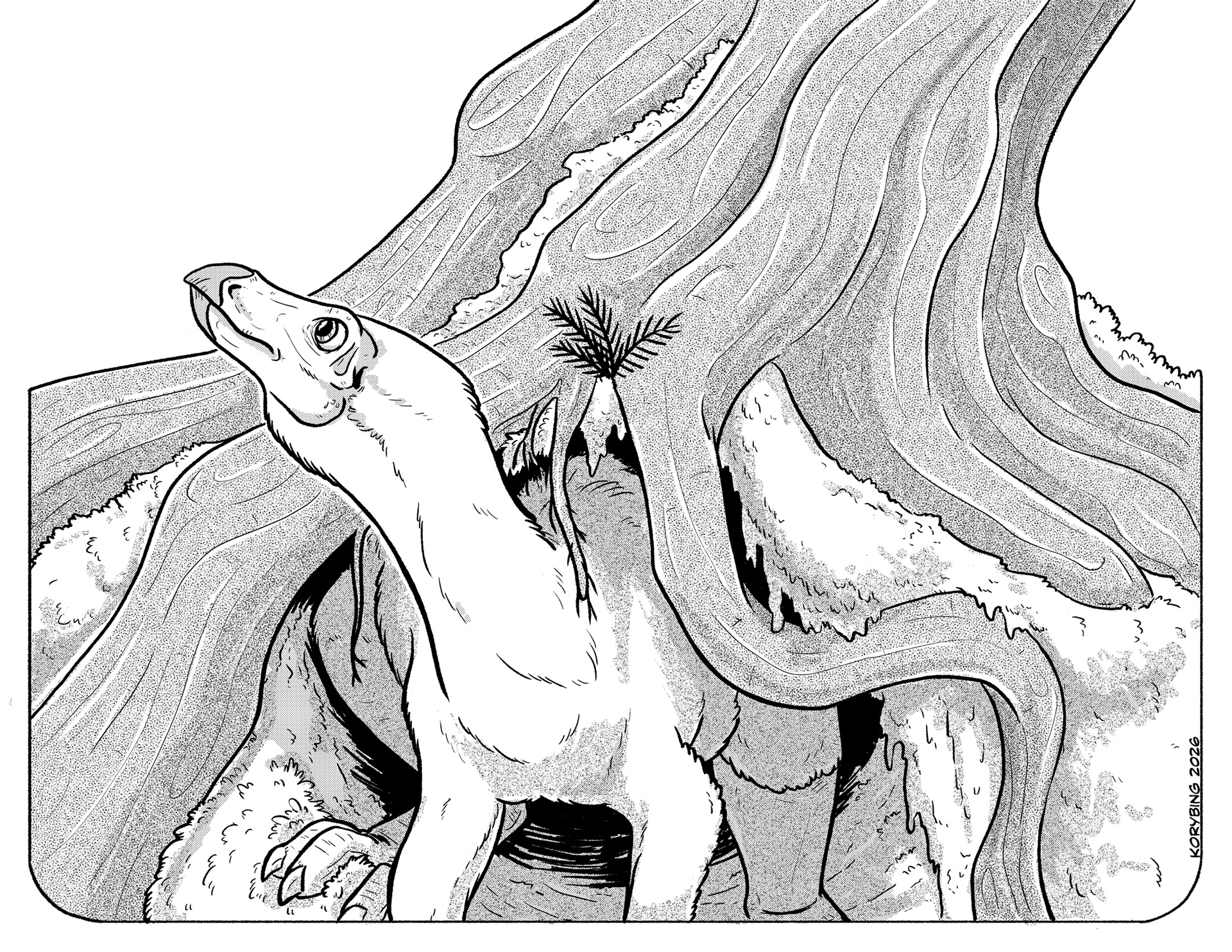 Thescelosaur peeking out of a Burrow