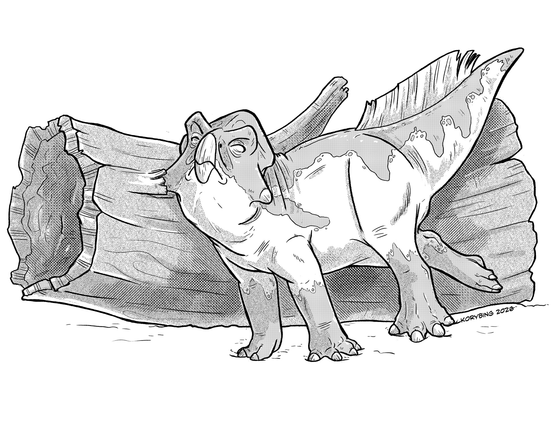 Leptoceratopsid scratching on a log