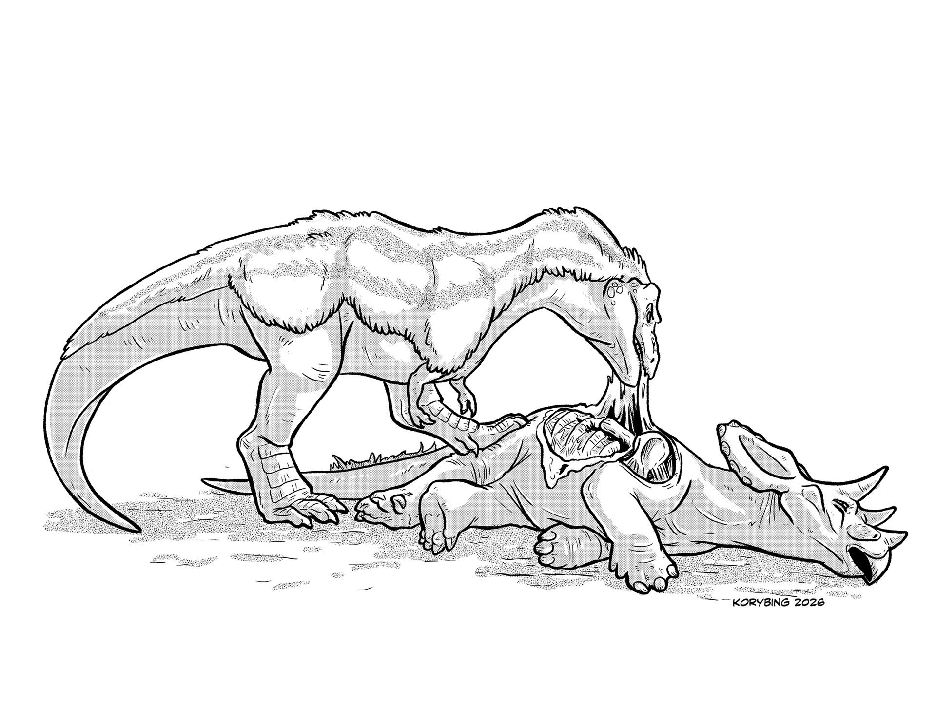Juvenile Tyrannosaur eating a Torosaurus